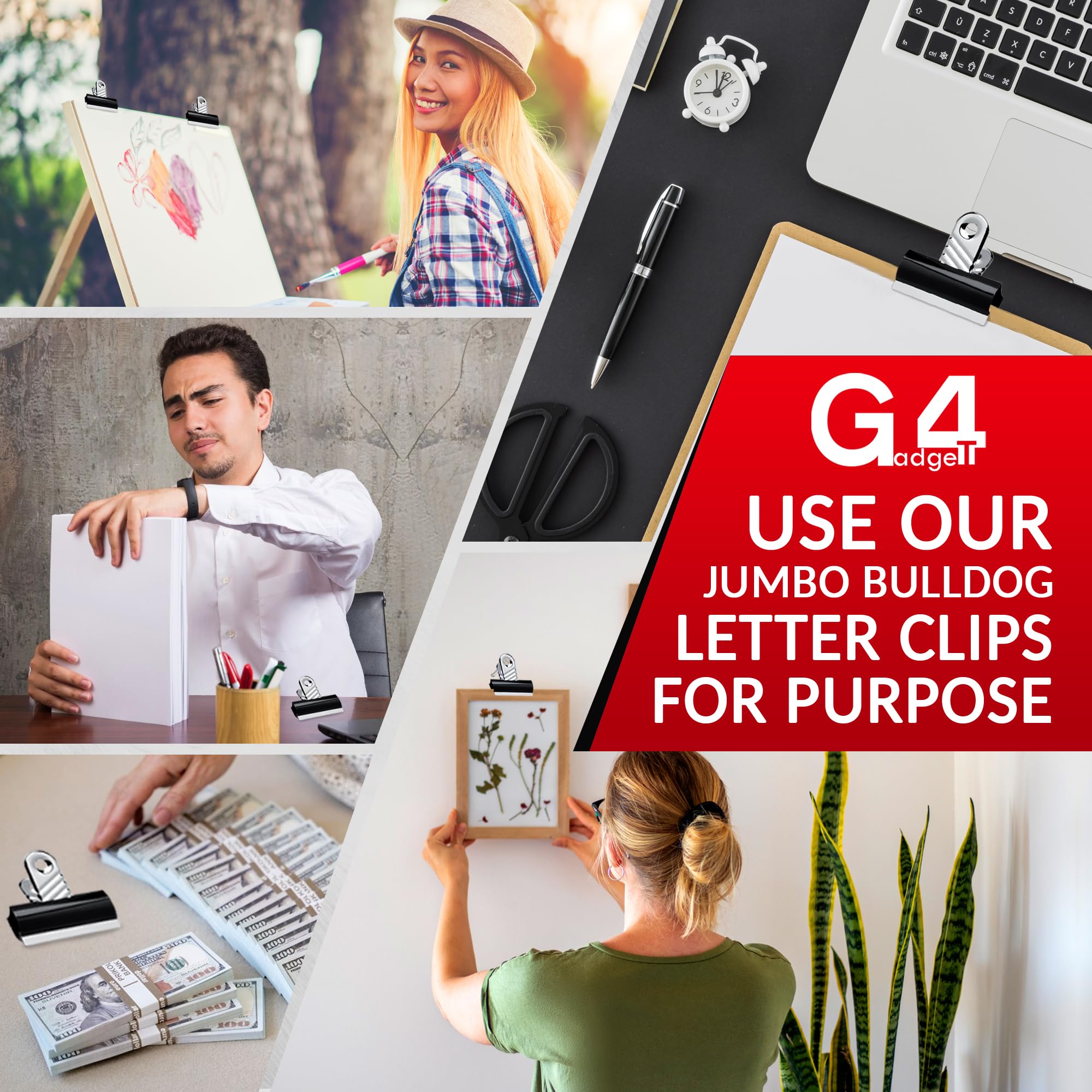 G4GADGET Jumbo Black Bulldog Clips - 70mm Heavy-Duty Metal Binder Clips | Pack of 5 | Rust-Resistant 7