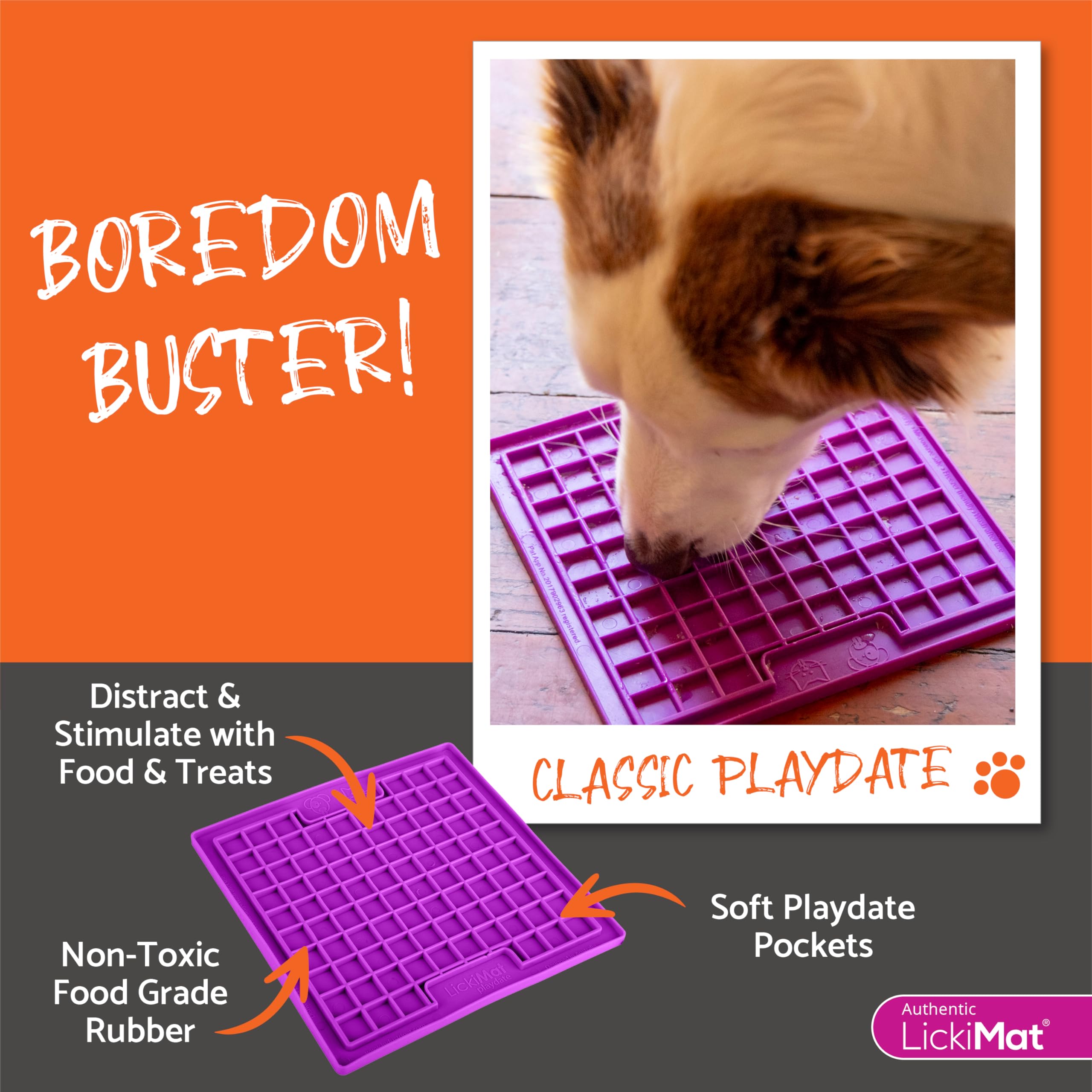 LICKIMAT Classic Playdate Dog Feeding Mat - Reduces Anxiety & Boredom | Rubber | 230x200x9mm 5