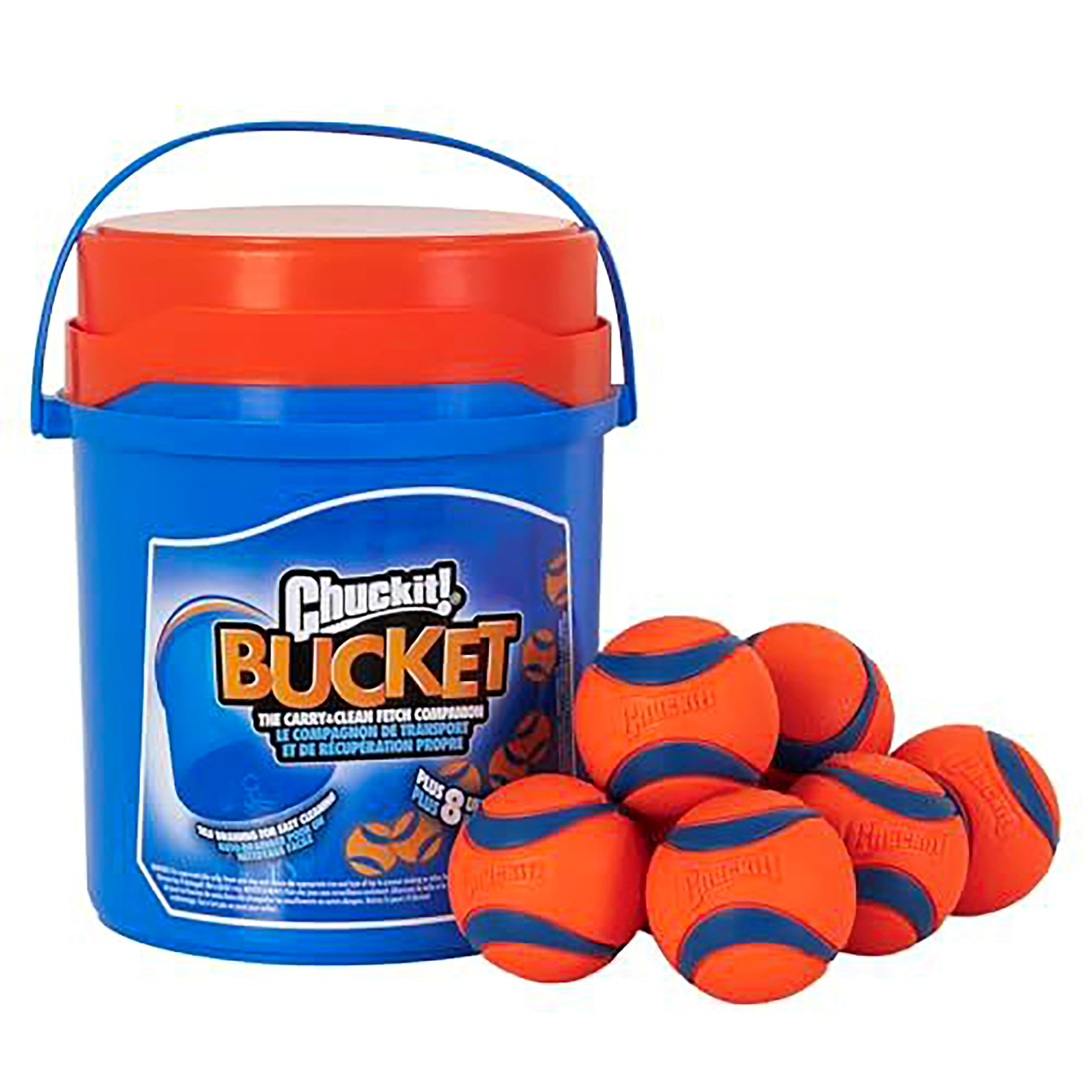 Chuckit! Ultra Ball Bucket - Durable High Bounce Rubber Dog Toy for Fetch | Pack of 8 Medium Balls