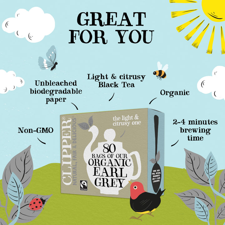 Clipper Organic Fairtrade Everyday Earl Grey 80 Teabags 200g (Pack of 6) - 480 Teabags Total