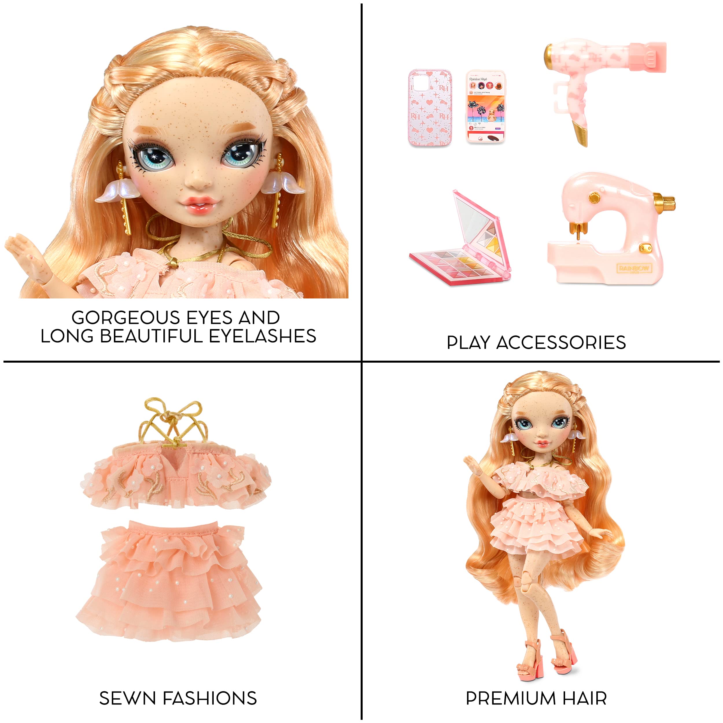 Rainbow High Fashion Puppe – Victoria Whitman mit Sommersprossen – Hellrosa Outfit &amp; 10+ Spielzubehör 5