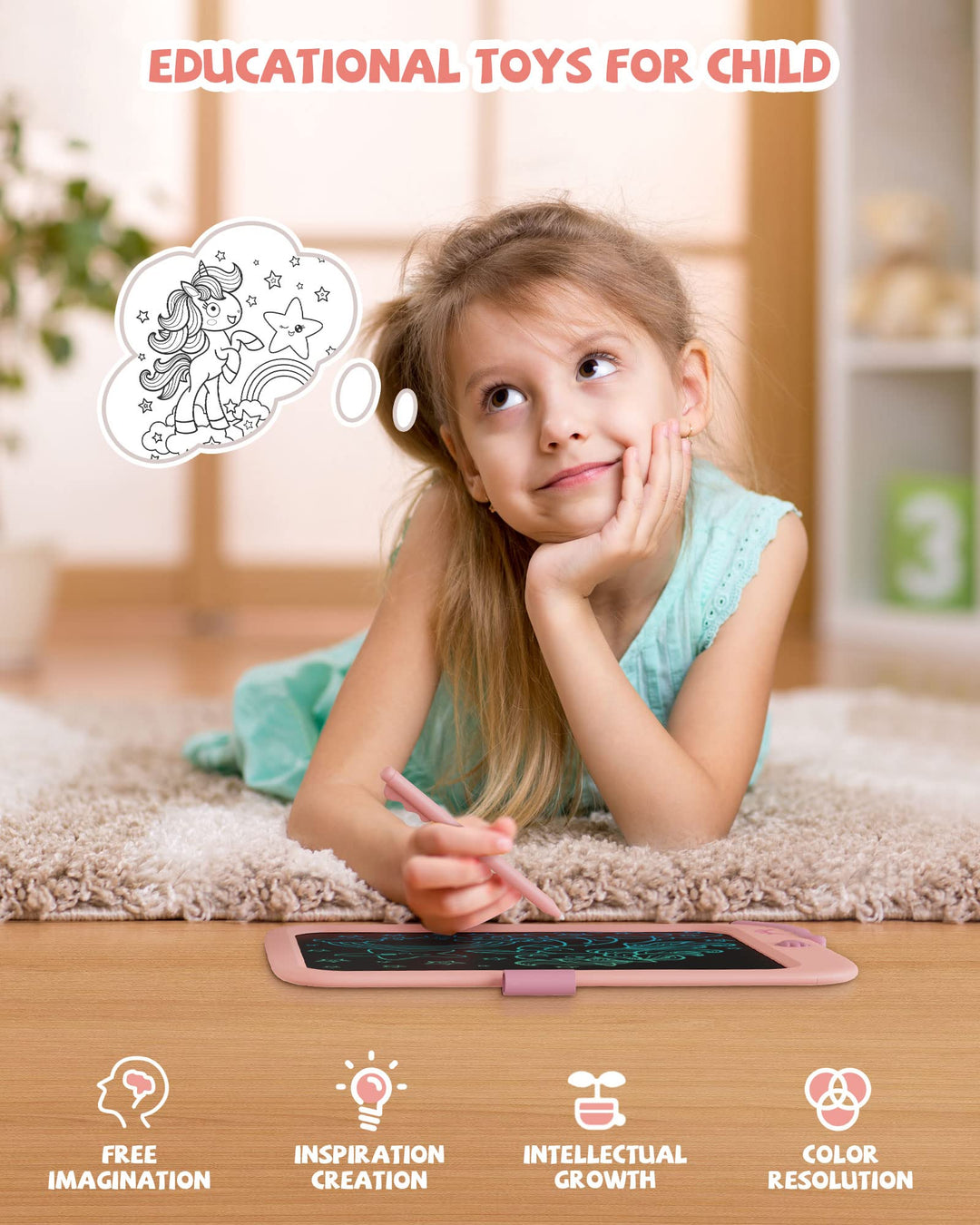 Kikapabi 10 Inch LCD Writing Tablet Drawing Pad with Lock Function - Pink