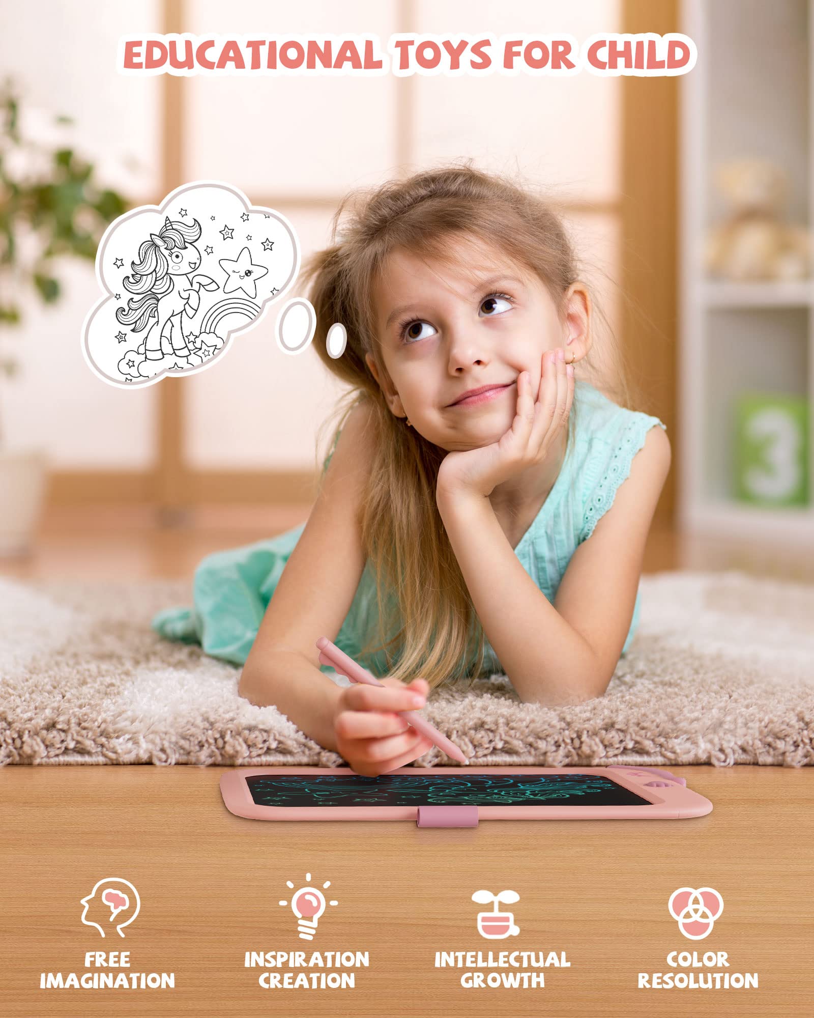 Kikapabi 10 Inch LCD Writing Tablet Drawing Pad with Lock Function - Pink 3