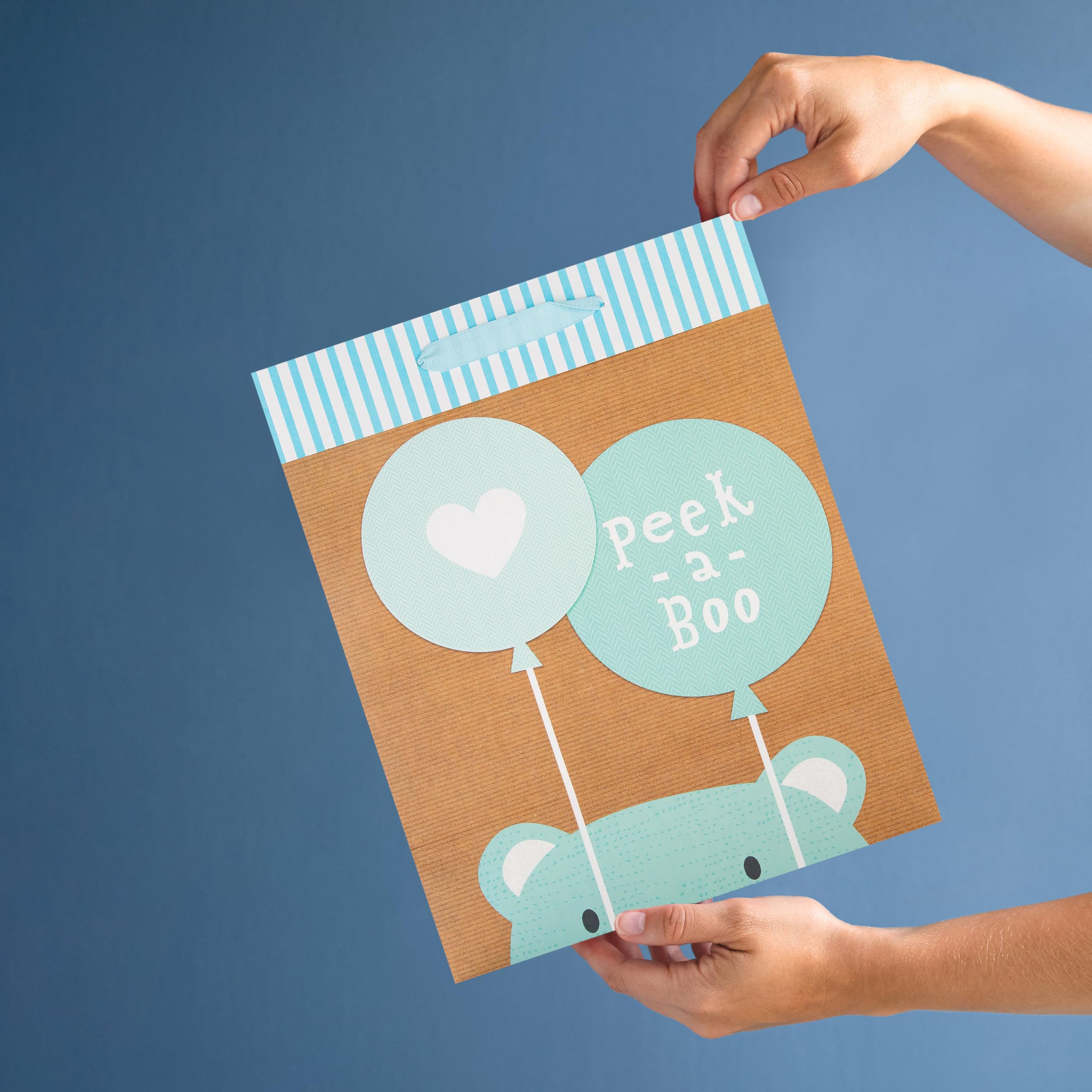 Hallmark Large Multi-Occasion Gift Bag - Blue 'Peek-a-Boo' Bear Design | H33cm x W26.5cm
