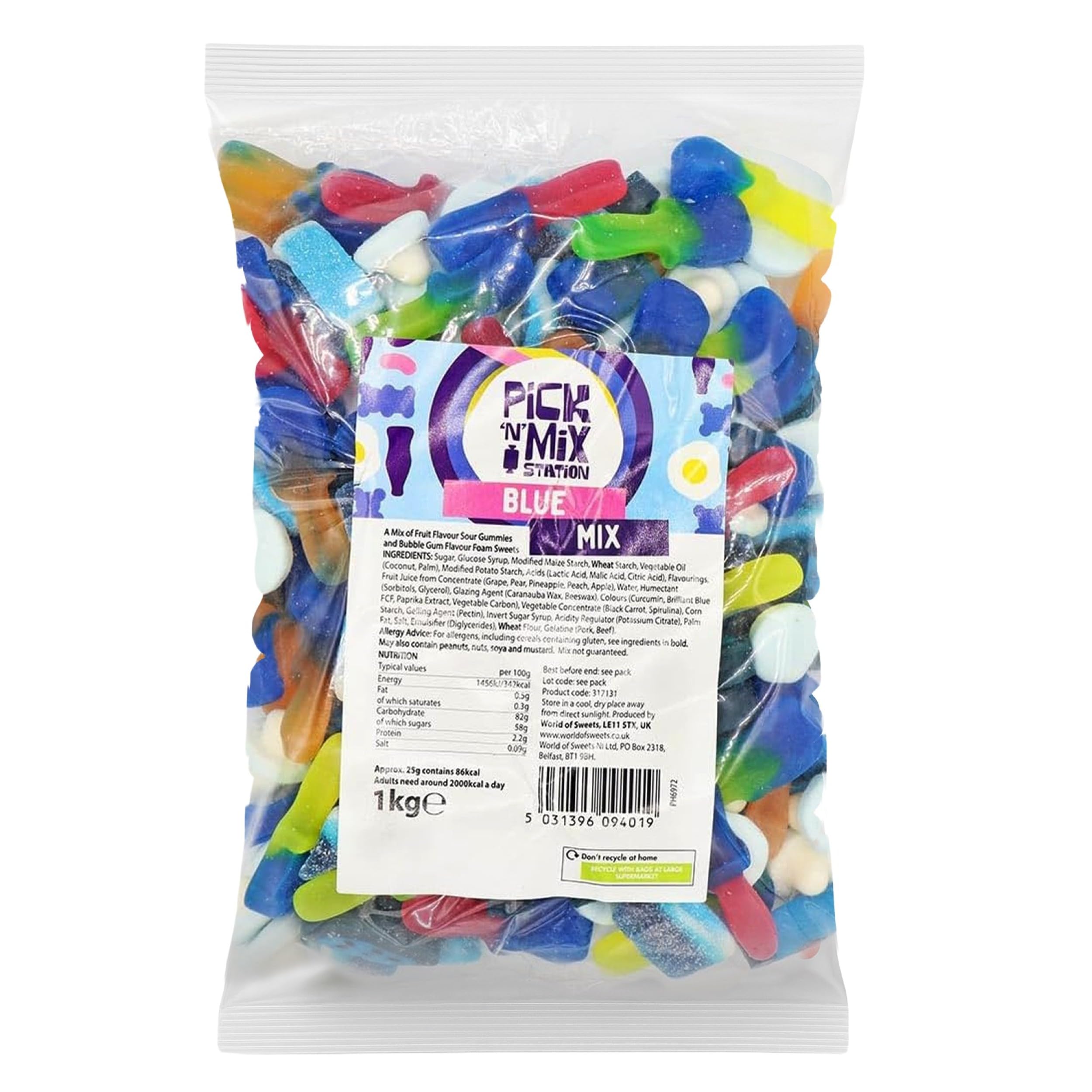 Bonds of London Pick 'n' Mix Station Blue Mix - 1 kg Bag of Fruit Flavoured Sour Gummies and Chewy Foam Sweets 1
