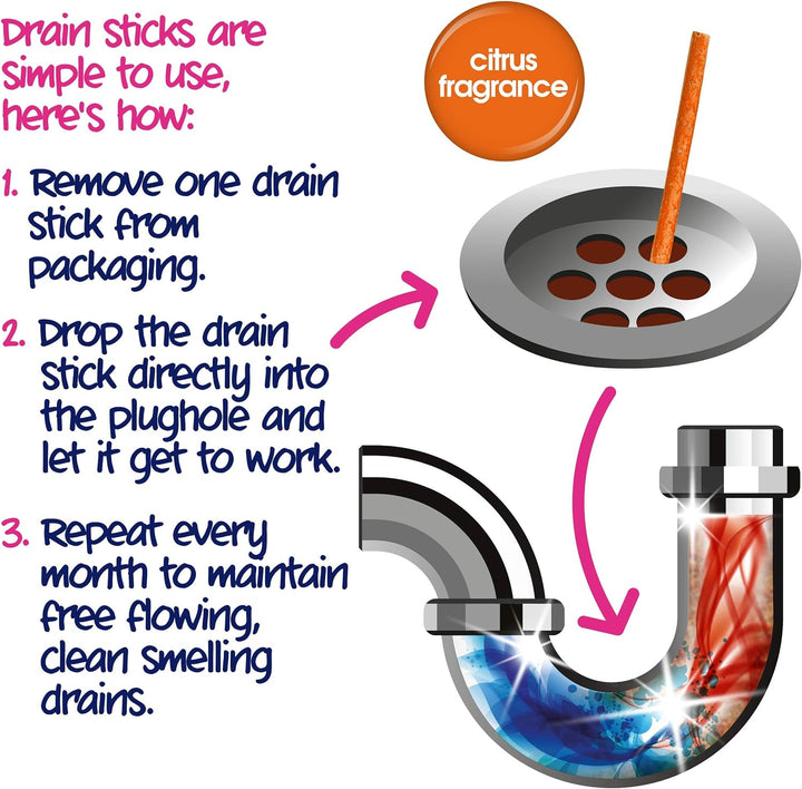 Ecozone Drain Cleaning Sticks - Enzymatic Pipe Unblocker for Kitchen & Bathroom