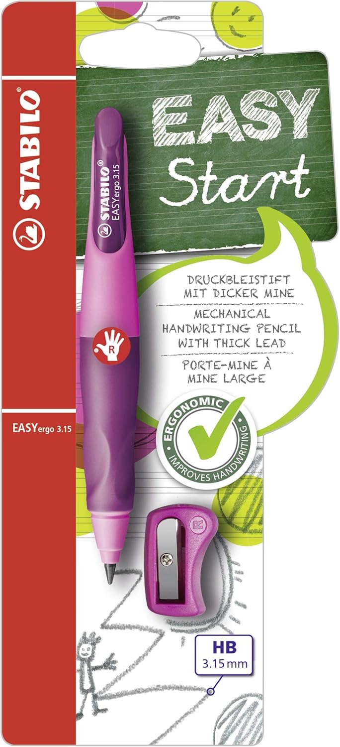 Handwriting Pencil - STABILO EASYergo 3.15 Right Handed Pink/Lilac + Sharpener