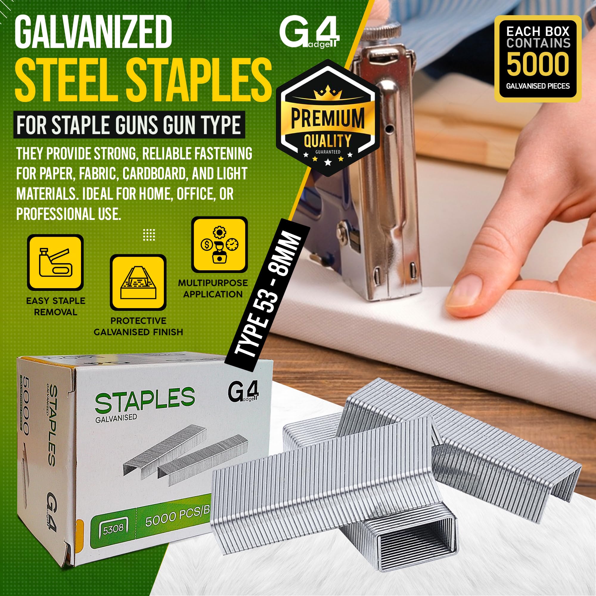 G4GADGET Heavy Duty Staples - 5000 Pack, 53/8mm Size, Stainless Steel | Upholstery & Carpentry 2