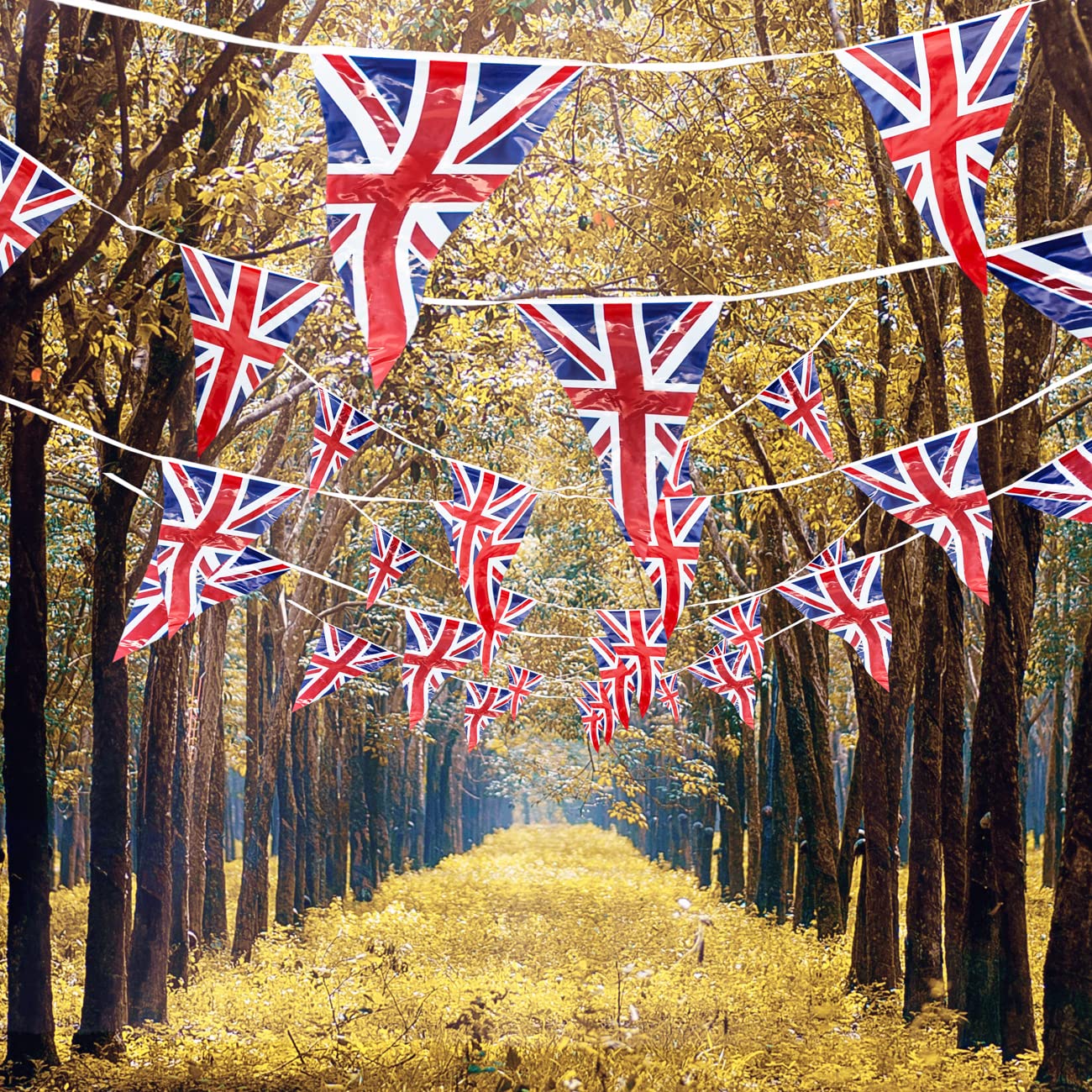 SHATCHI Union Jack Bunting Banner - 20m/65ft Long, 50 Triangle Plastic Flags for UK Celebrations 8