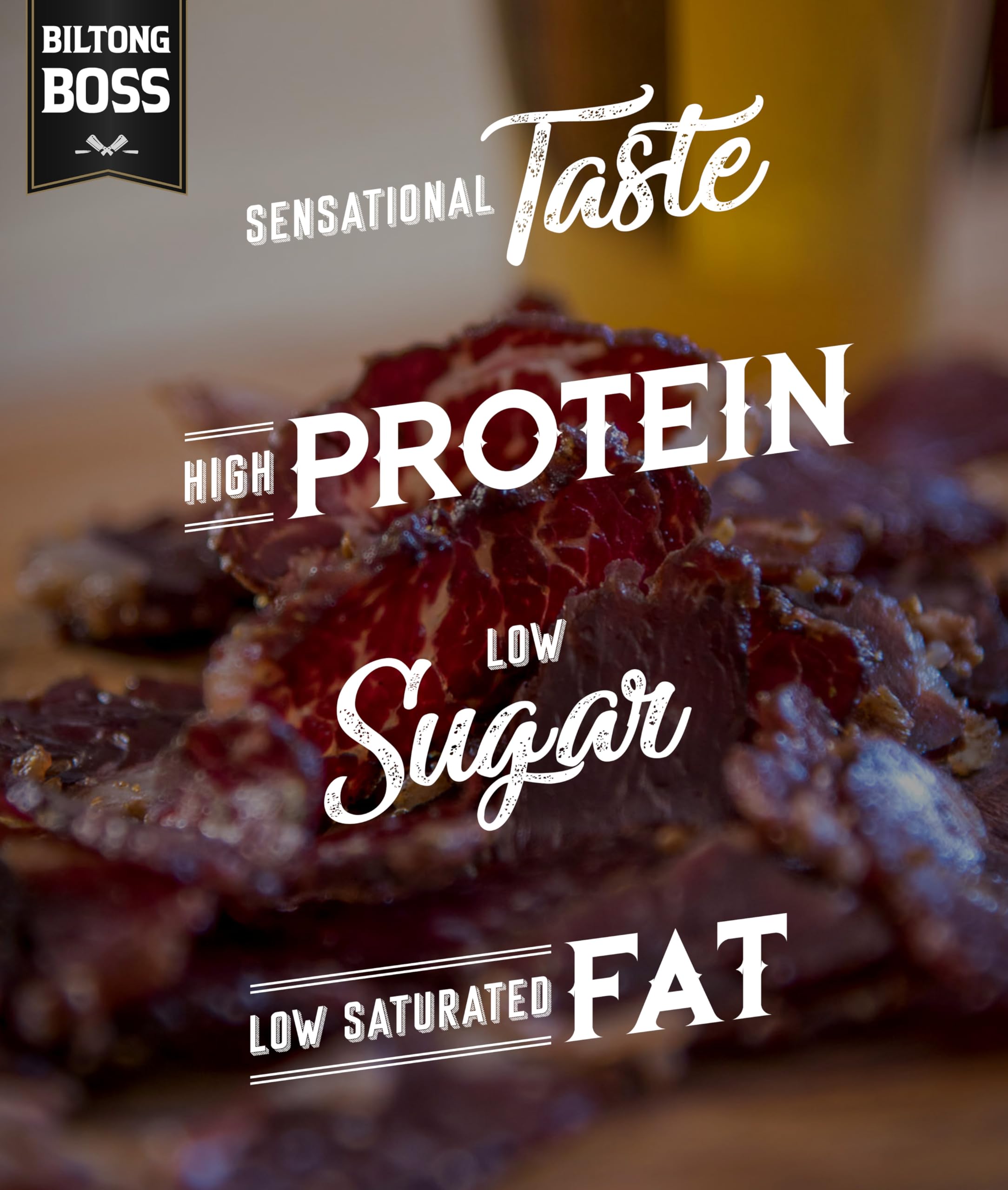 Biltong Boss Smoky Ghost Beef Biltong - High Protein | 45.2g Protein per 100g | 200g Pack 4