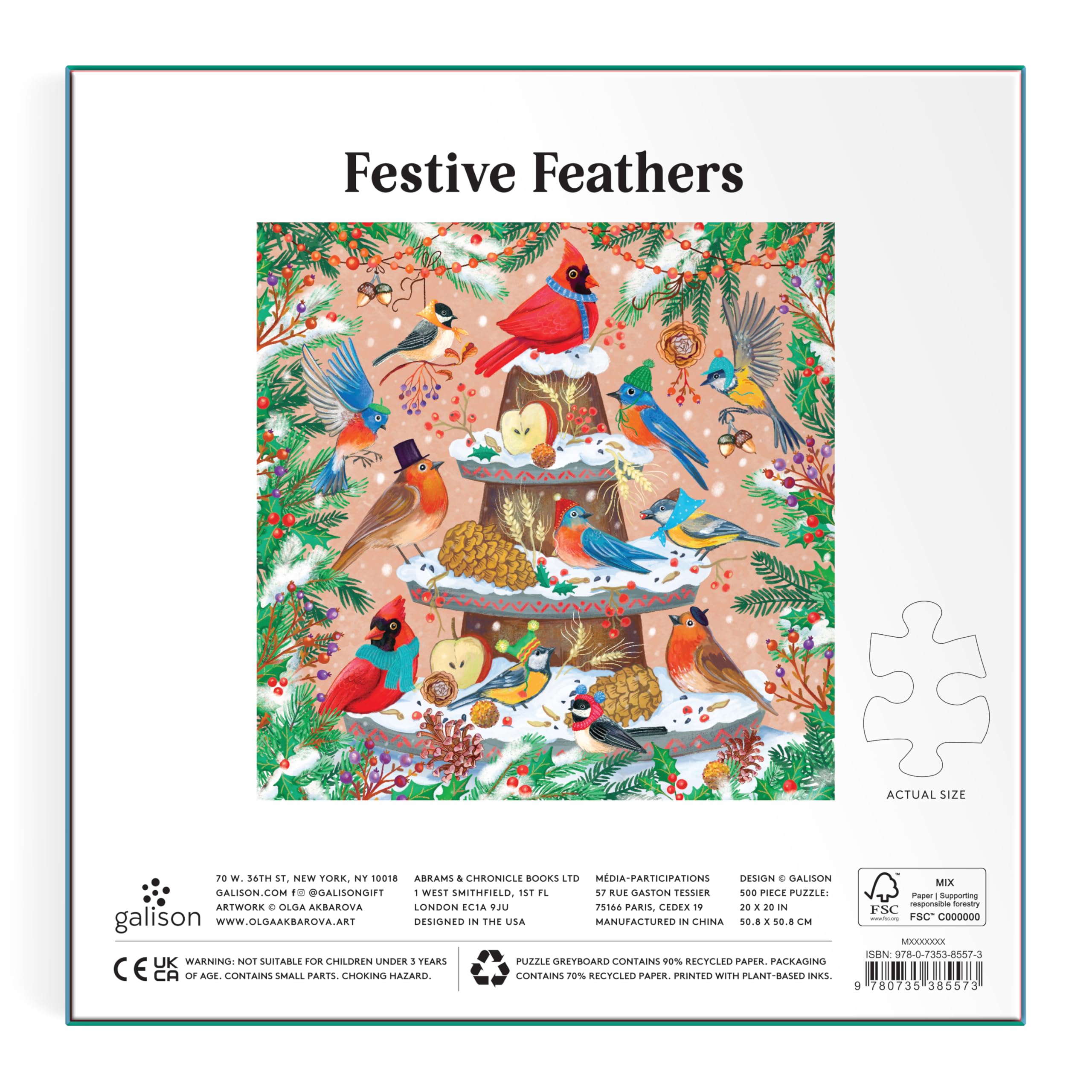 Galison Festive Feathers 500 Piece Foil Jigsaw Puzzle - 20x20 Inches Completed Size 3