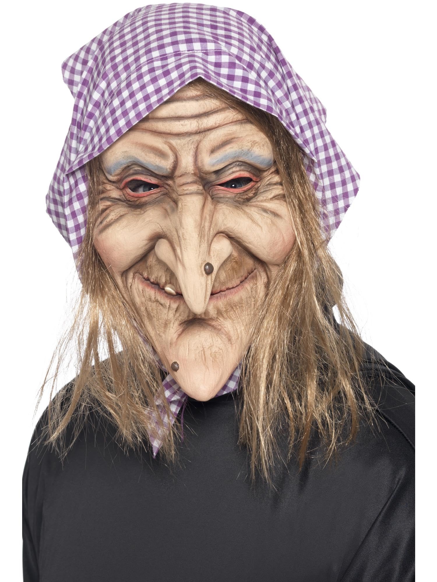 Smiffys Old Witch Mask with Hair and Headscarf - Latex Adult Costume Accessory 4