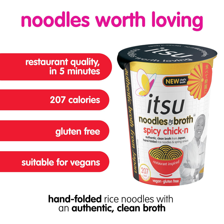 Itsu Spicy Chickn Instant Noodles & Broth Pot 64g - Pack of 6 | Gluten Free | Vegan | Quick 5-Minute Meal