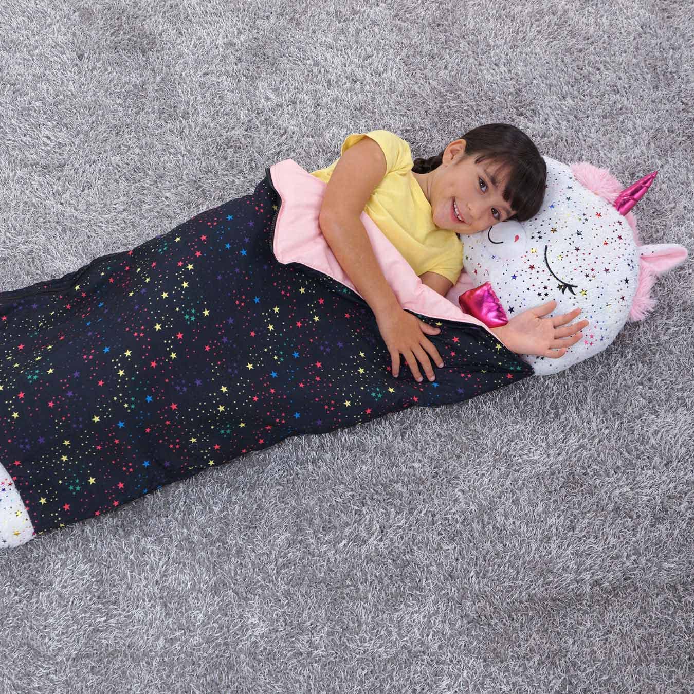 Happy Nappers Kinderschlafsack – Schimmerndes Einhorn – Plüschtier & bequemer Schlafsack