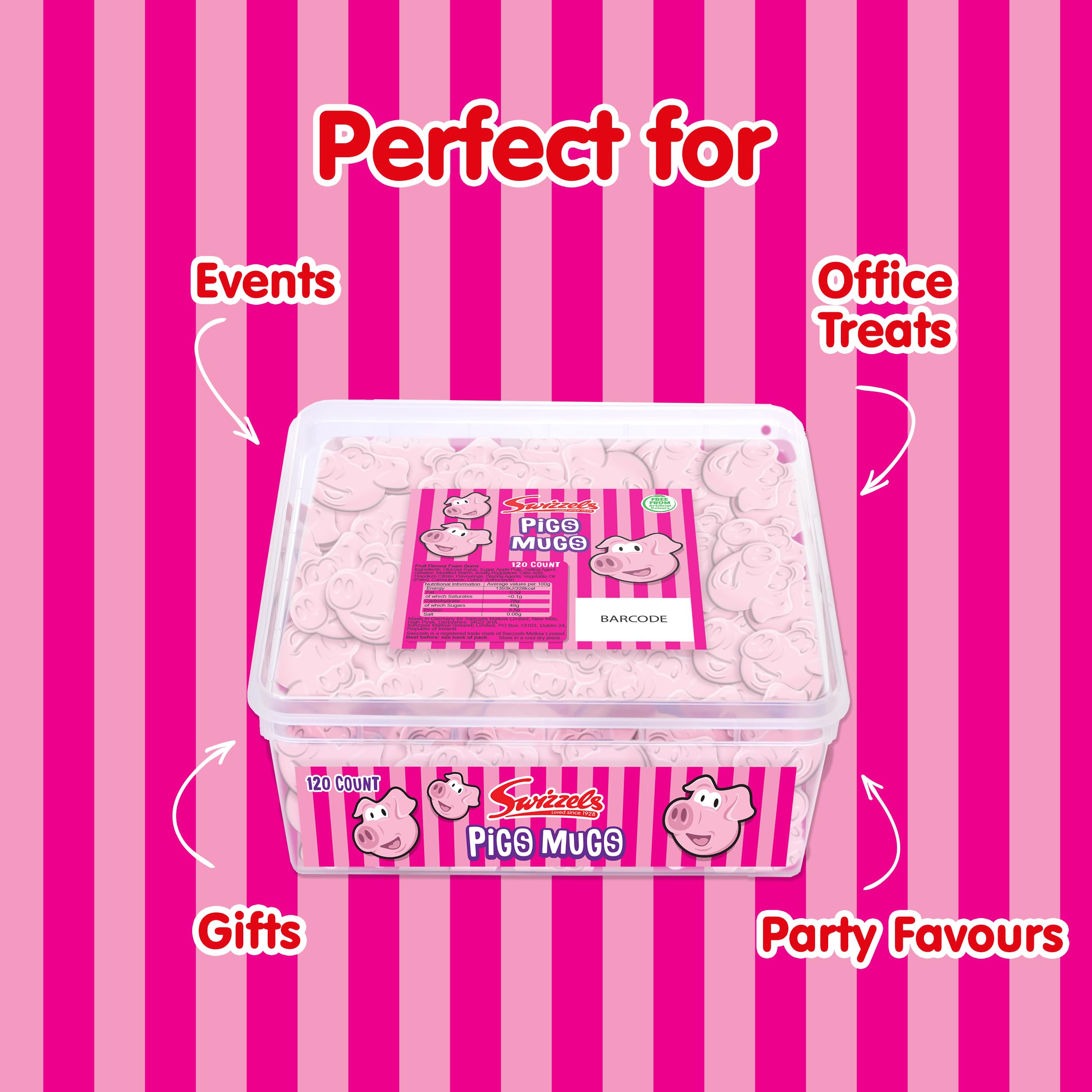 Swizzels - Fun Gums Pig's Mugs Fruit Flavour Foam Sweets Sharing Tub 3