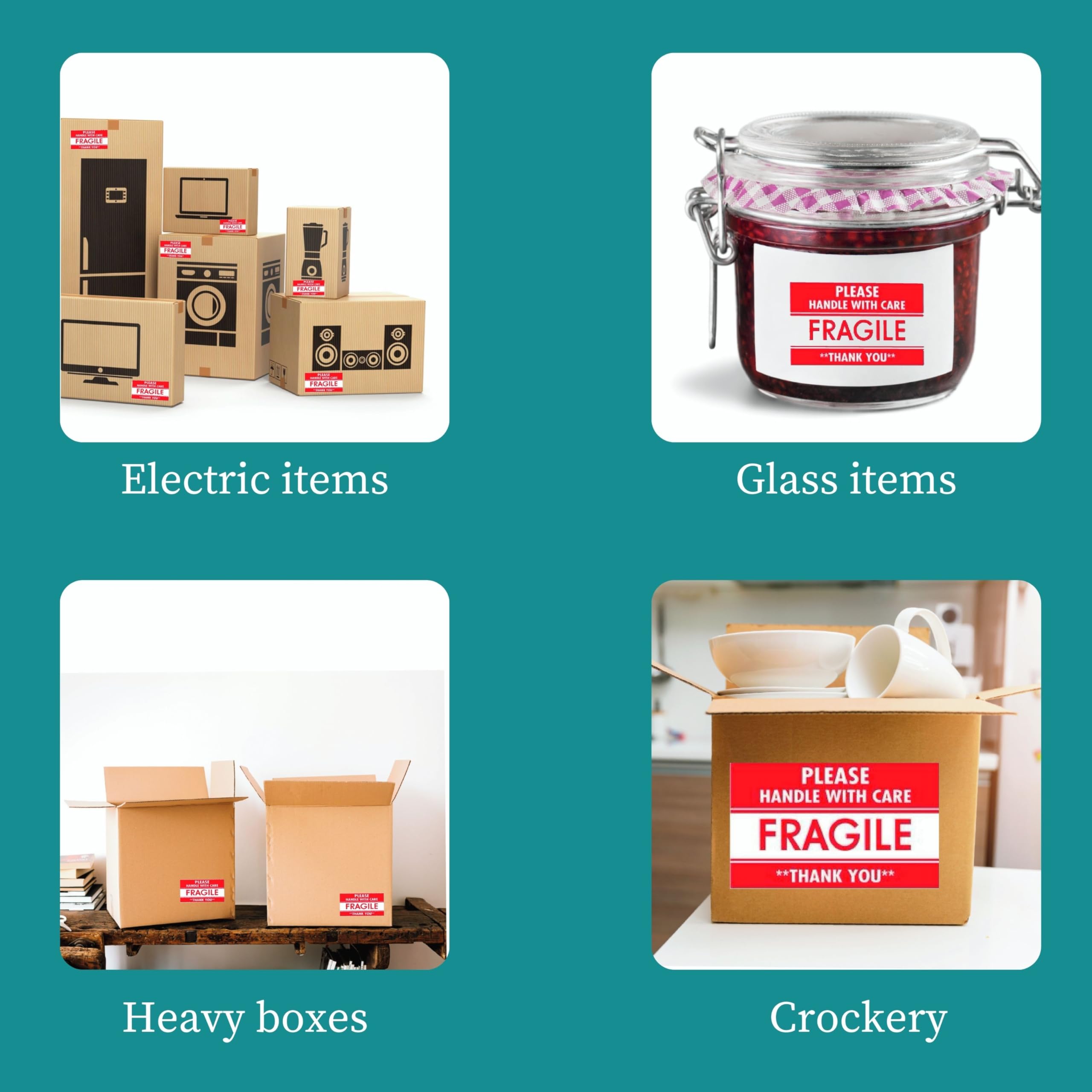 Double Dragon Fragile Handle With Care All-Purpose Labels - 500 Pack, 2x3 Inch Red & White 5
