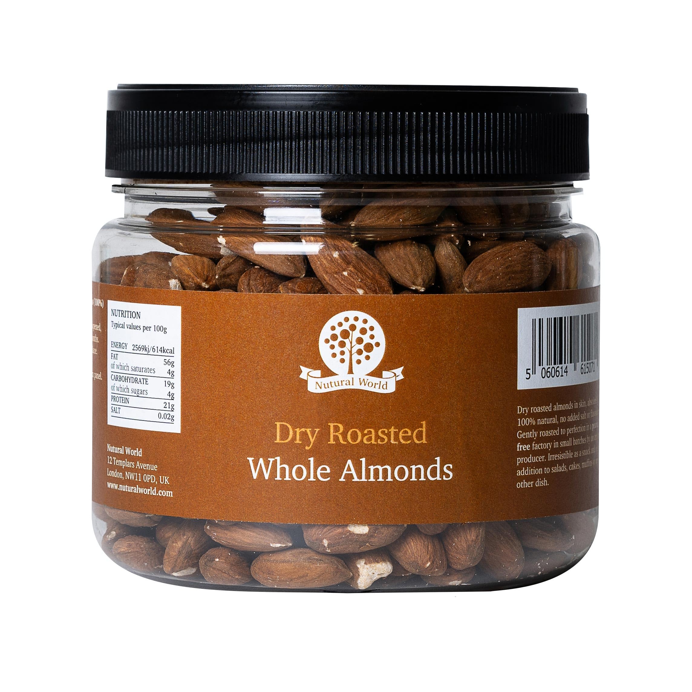 Nutural World Dry Roasted Whole Almonds - Unsalted | 500g Pack | Kosher Certified 1