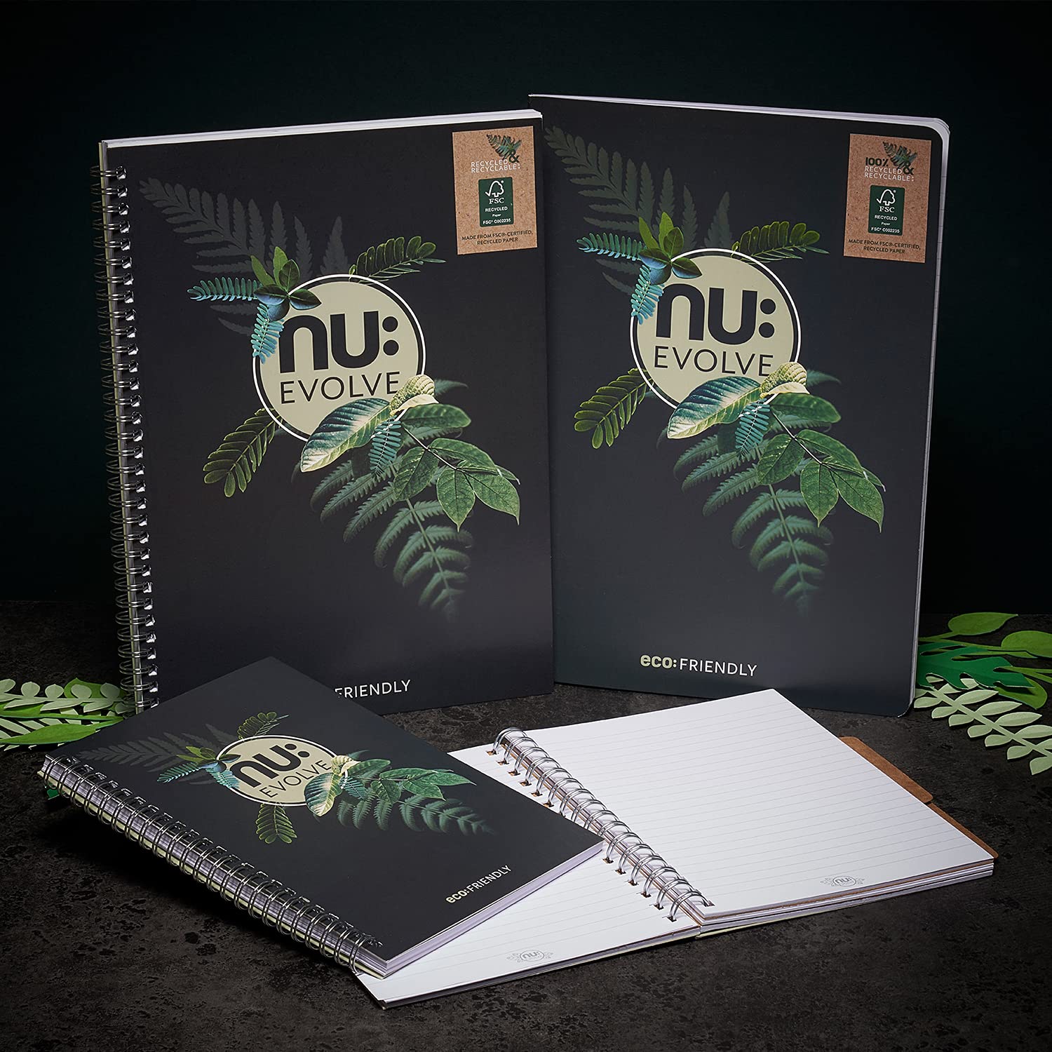 nu: Evolve A4 Stitched Notebook | Recycled FSC Paper | Ruled | Soft Cover | Black 4