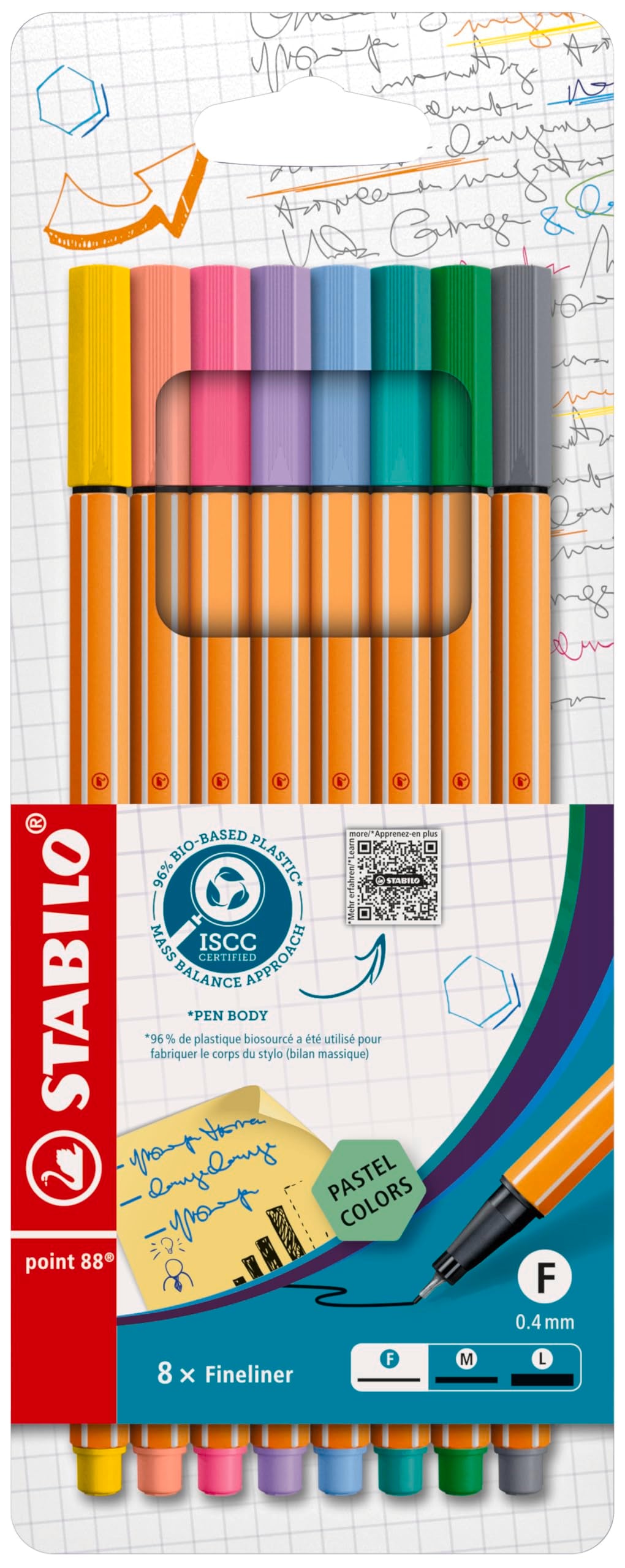 STABILO point 88 Fineliner - 0.4mm Metal Tip, Assorted Pastel Shades | 8 Count Wallet 1