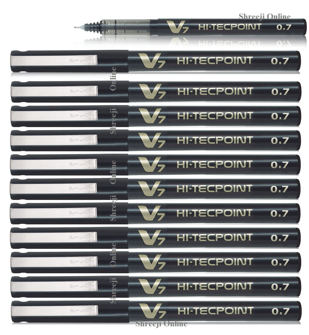 PILOT Hi-Tecpoint Rollerball Pen - 0.7mm Tip, Black Ink, Retractable | Pack of 12