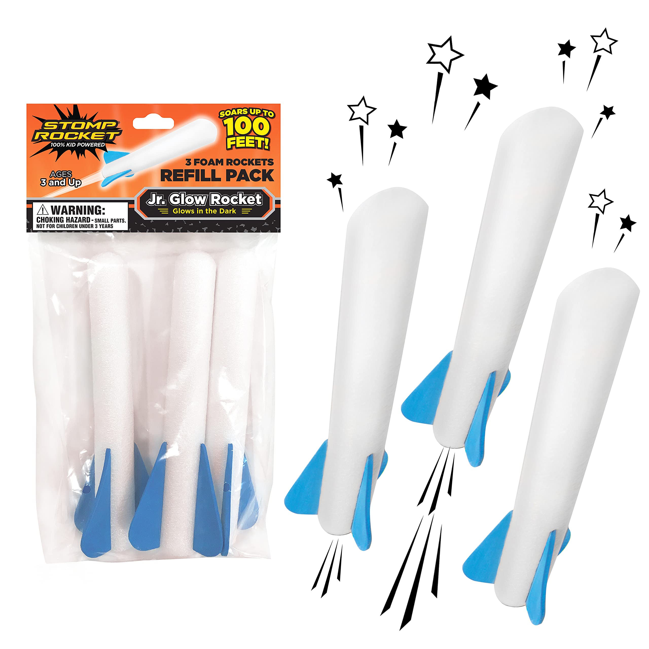 Stomp Rocket Jr. Glow Refill Pack - 3 Foam Rockets for Outdoor Active Play - Ages 3+ 1
