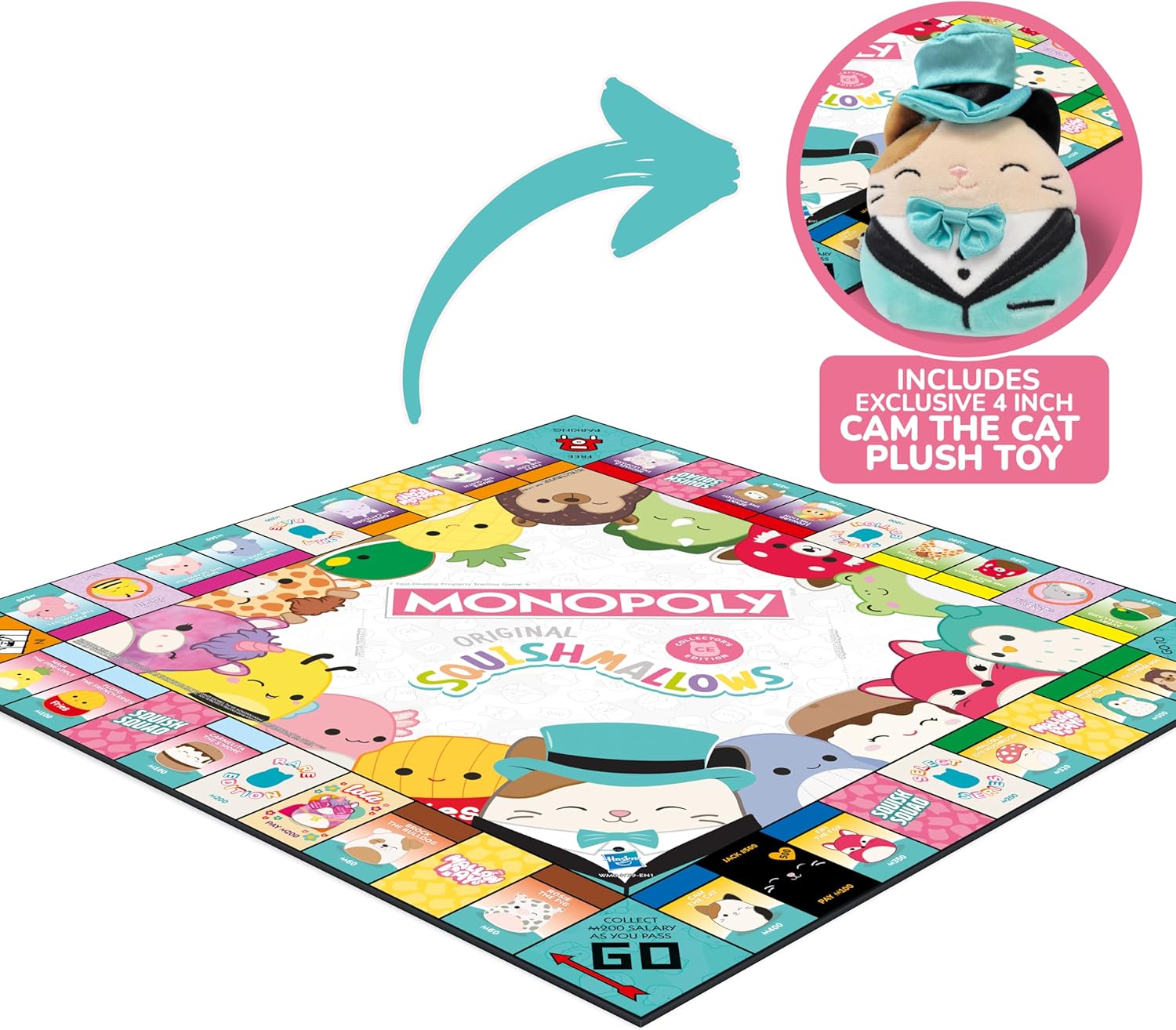 Squishmallows Monopoly Board Game Collector's Edition - Fifi the Fox & Cam the Cat Plush Included 5