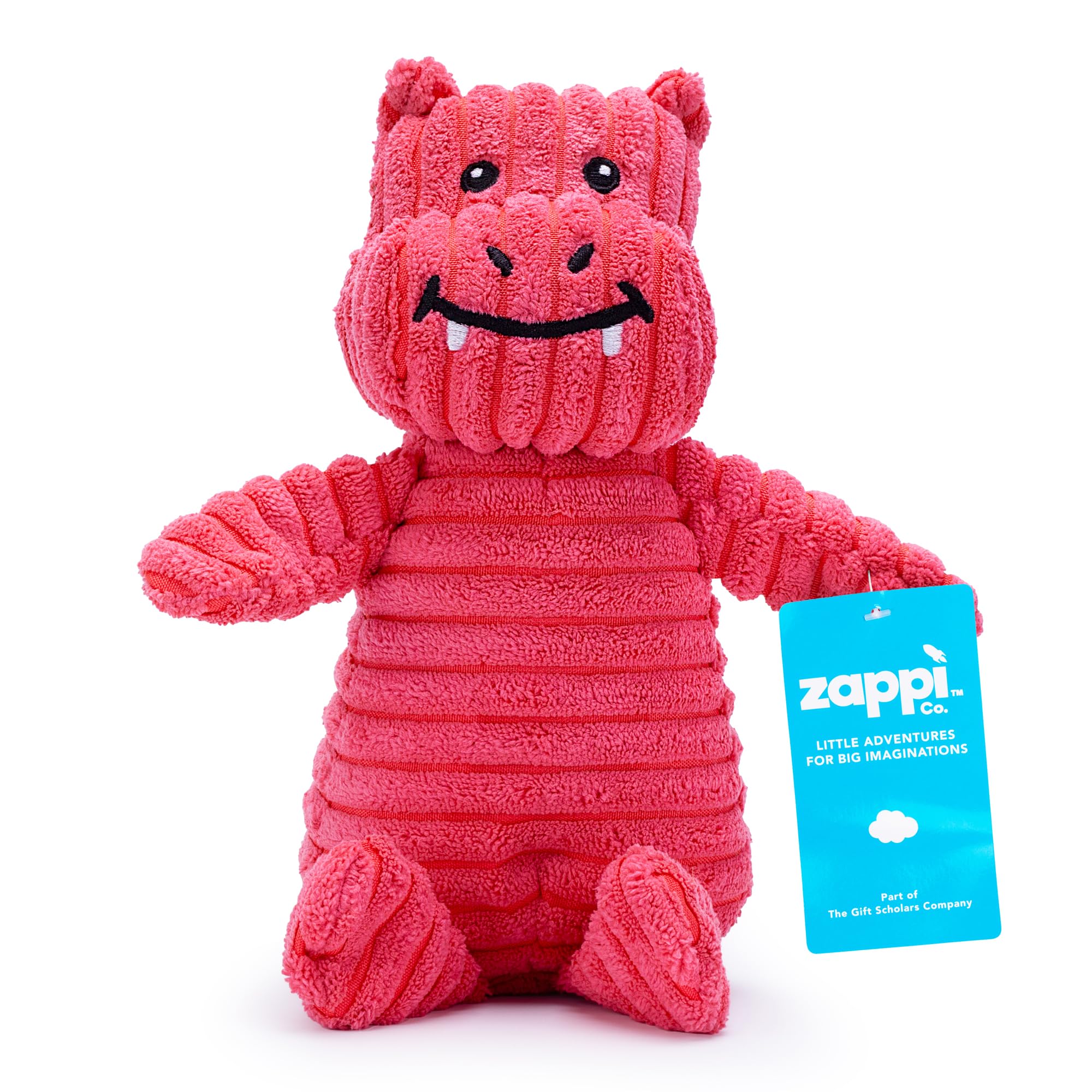Zappi Co Pink Hippo/Dragon Corduroy Squeaky Plush Dog Toy for Medium Breeds