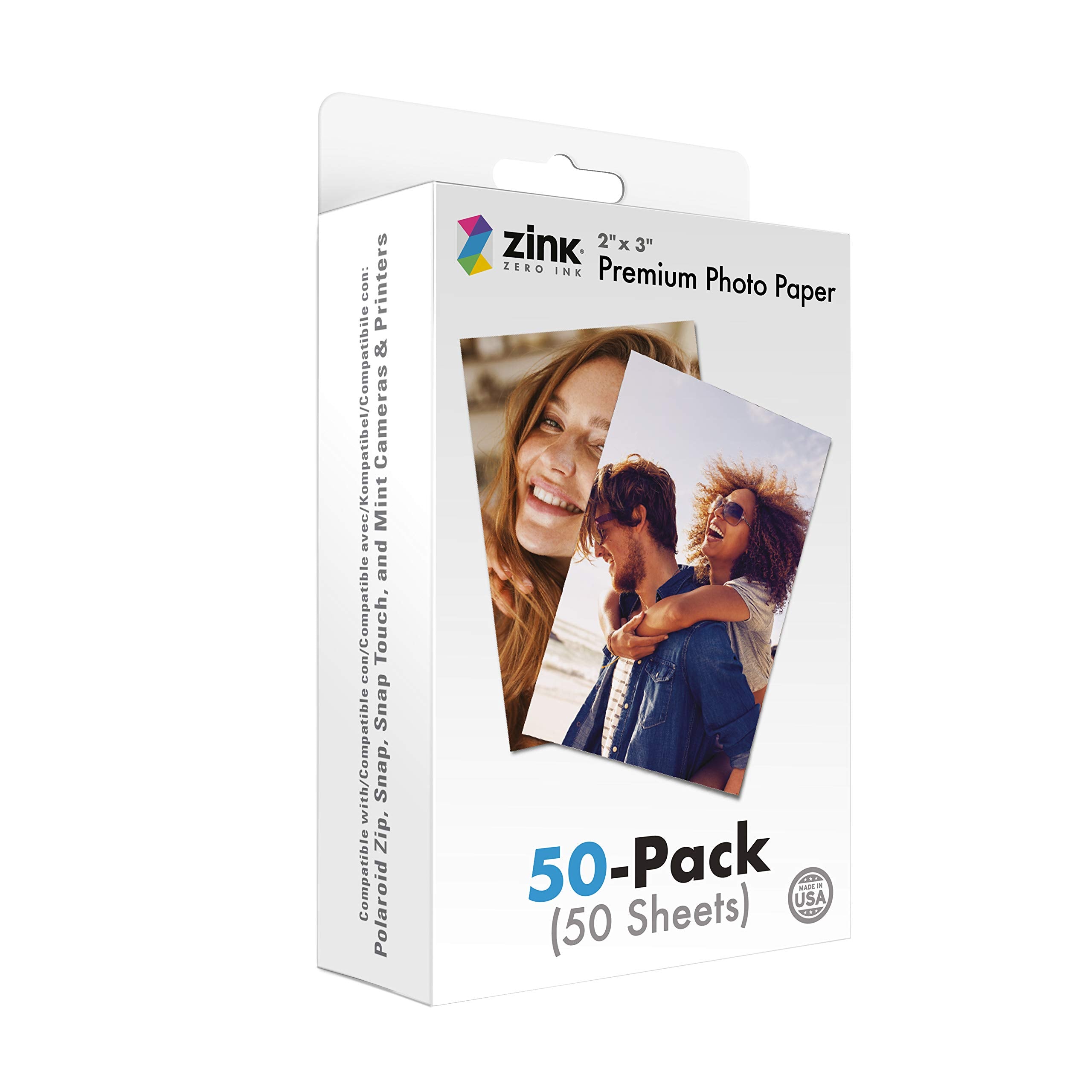 Zink Premium Photo Paper - 2" x 3" Size, 50-Pack | Zero Ink Technology | Sticky-Back