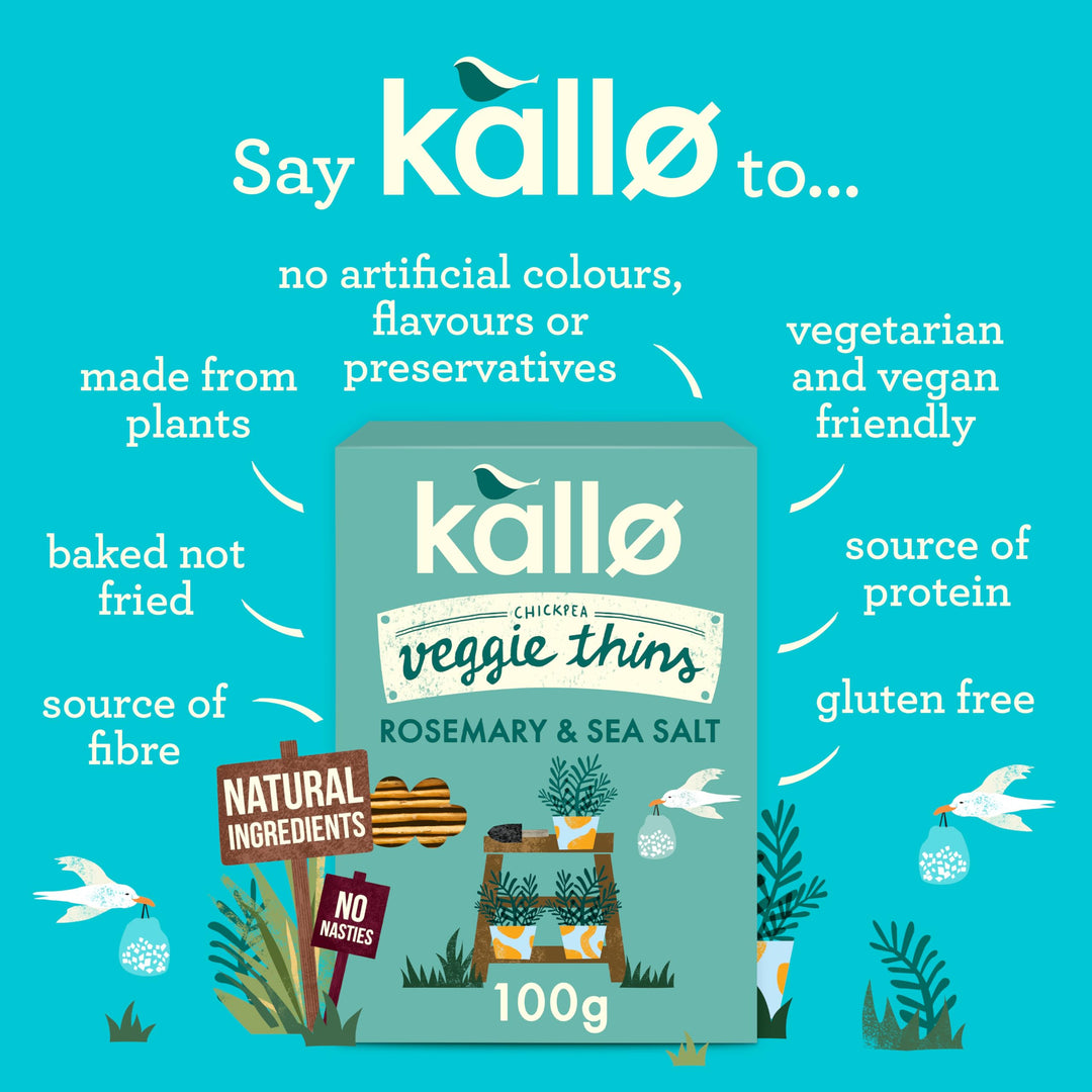 Kallo Rosemary & Sea Salt Chickpea Veggie Thins | Gluten-Free High Fibre Snack