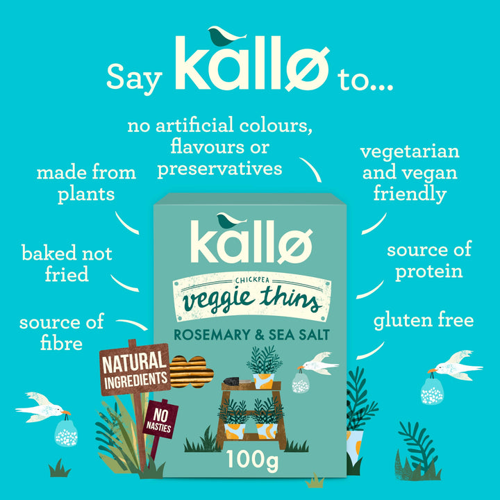 Kallo Rosemary & Sea Salt Chickpea Veggie Thins | Gluten-Free High Fibre Snack