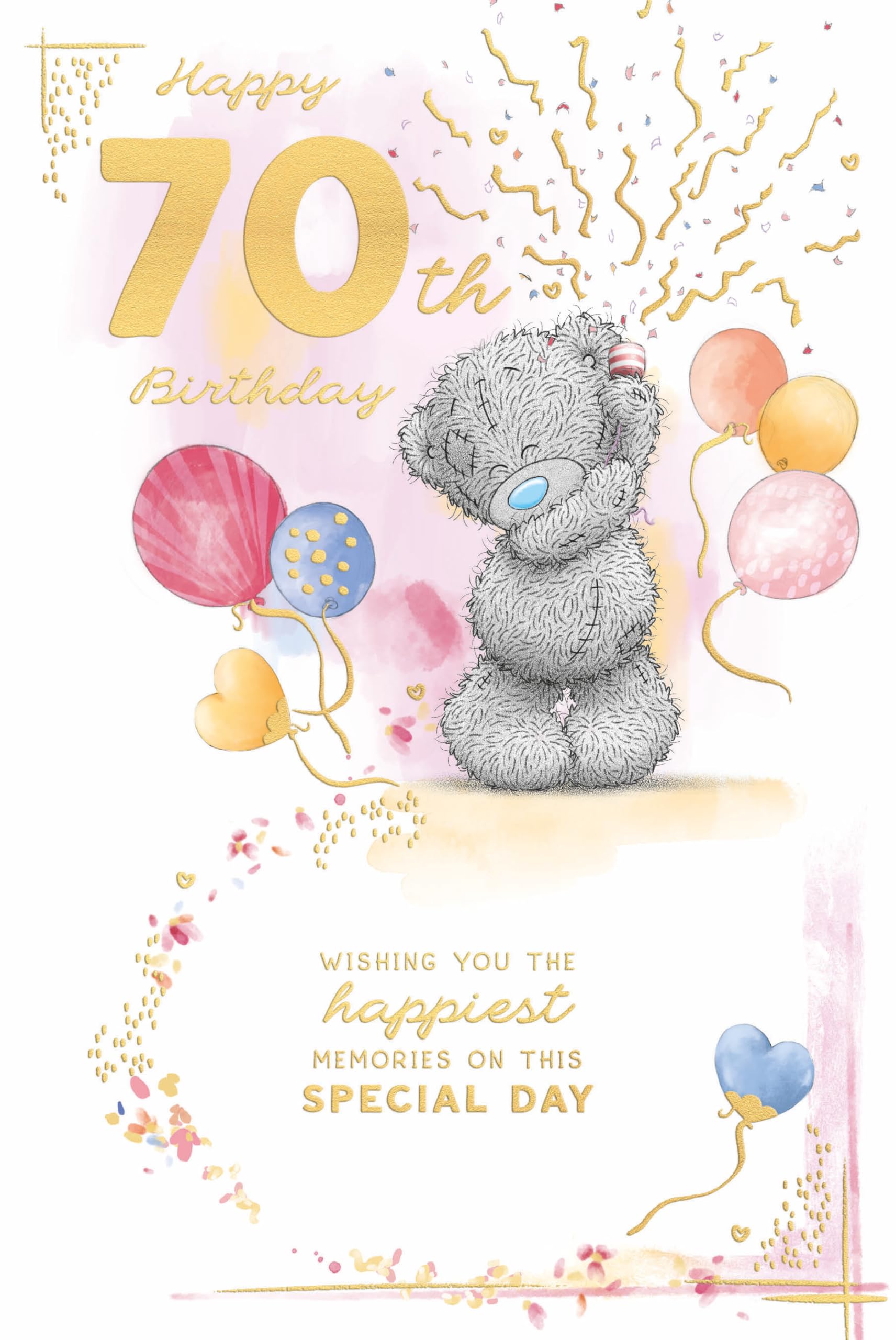 Me To You Bear Tatty Teddy Happy 70th Luxury Gold Embellished Birthday Card | 6 x 9 Inches