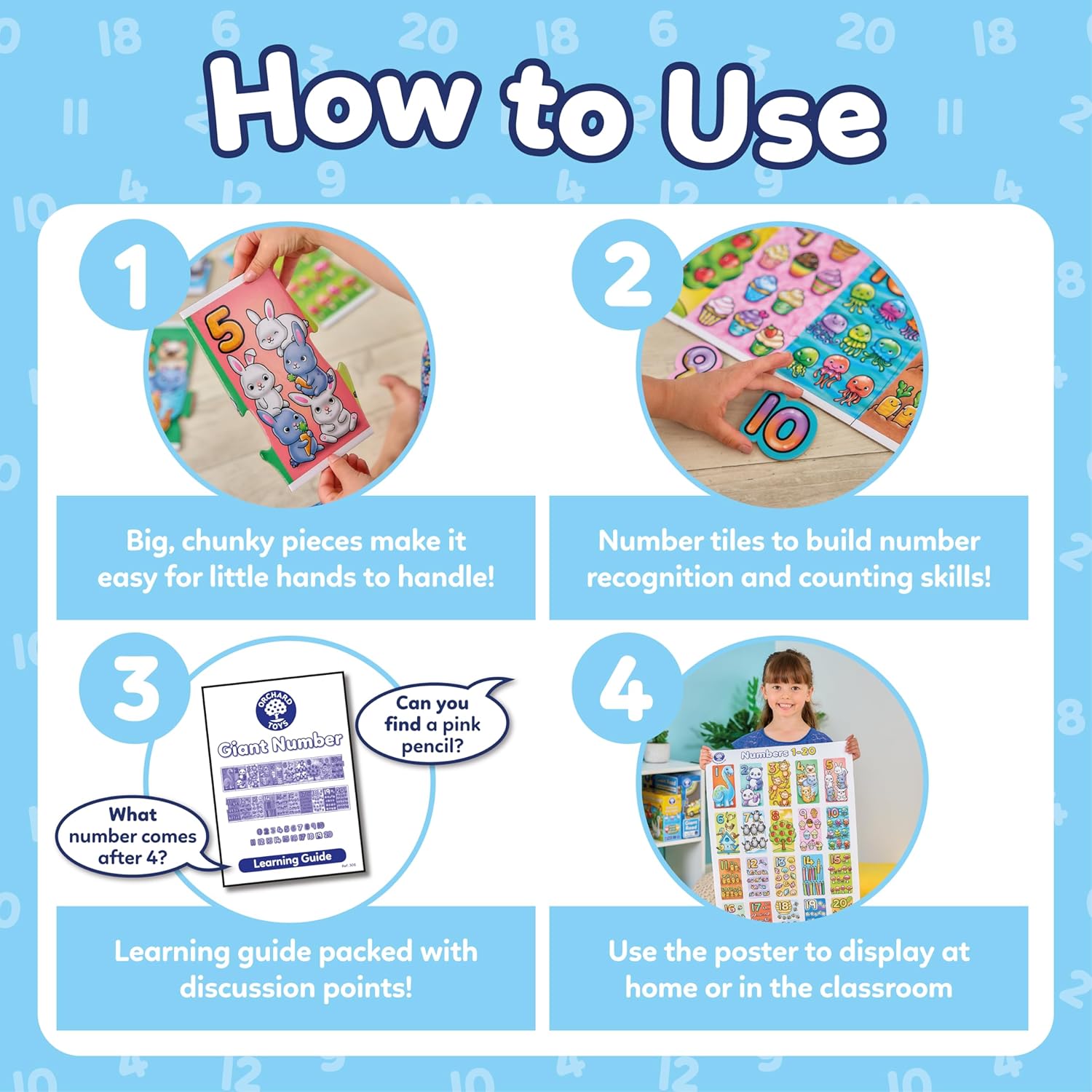 Orchard Toys Giant Number Puzzle - Educational 1-20 Jigsaw for Kids Ages 3+ 4
