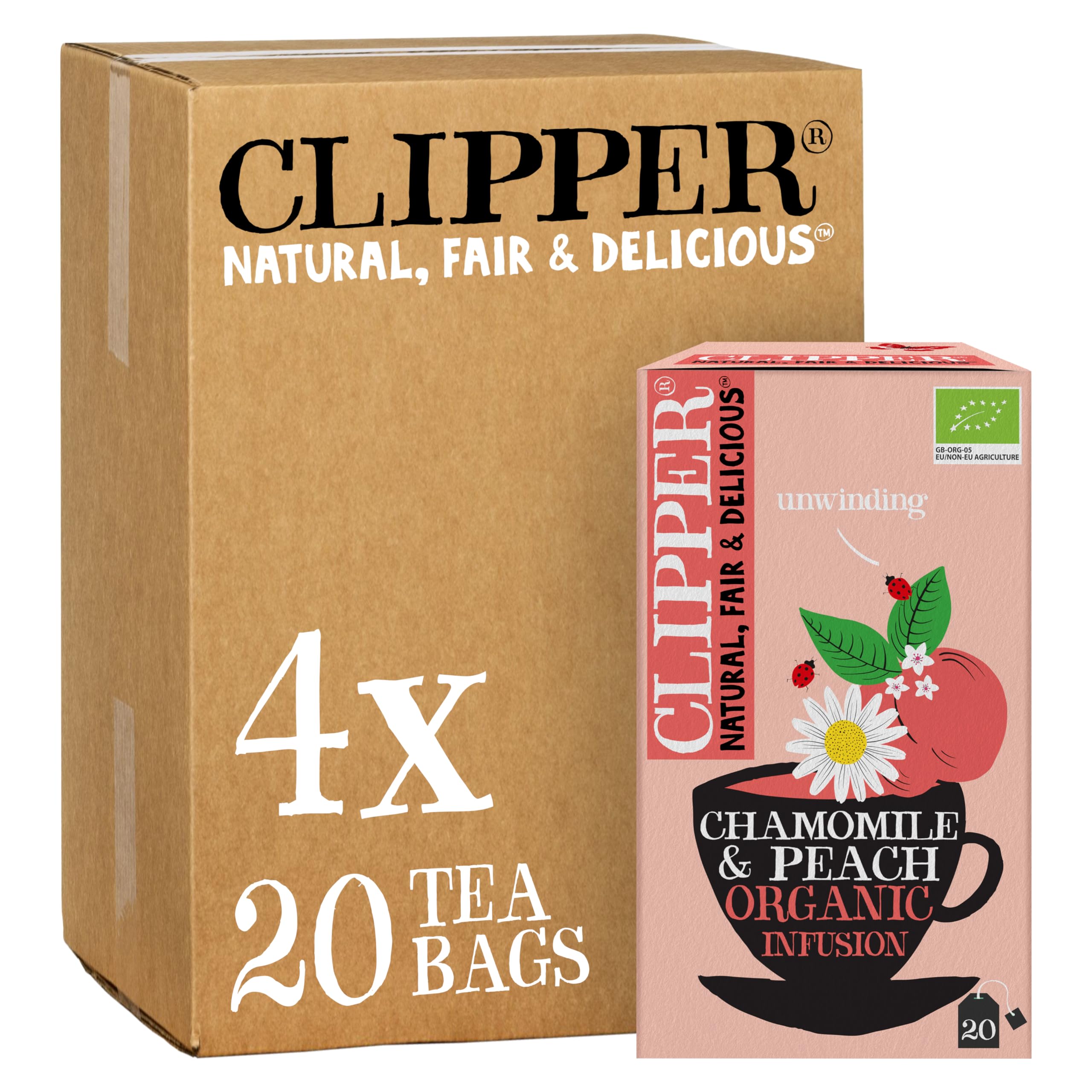 Clipper Bio-Früchteteebeutel mit Kamille und Pfirsich-Aufguss, 80 Teebeutel
