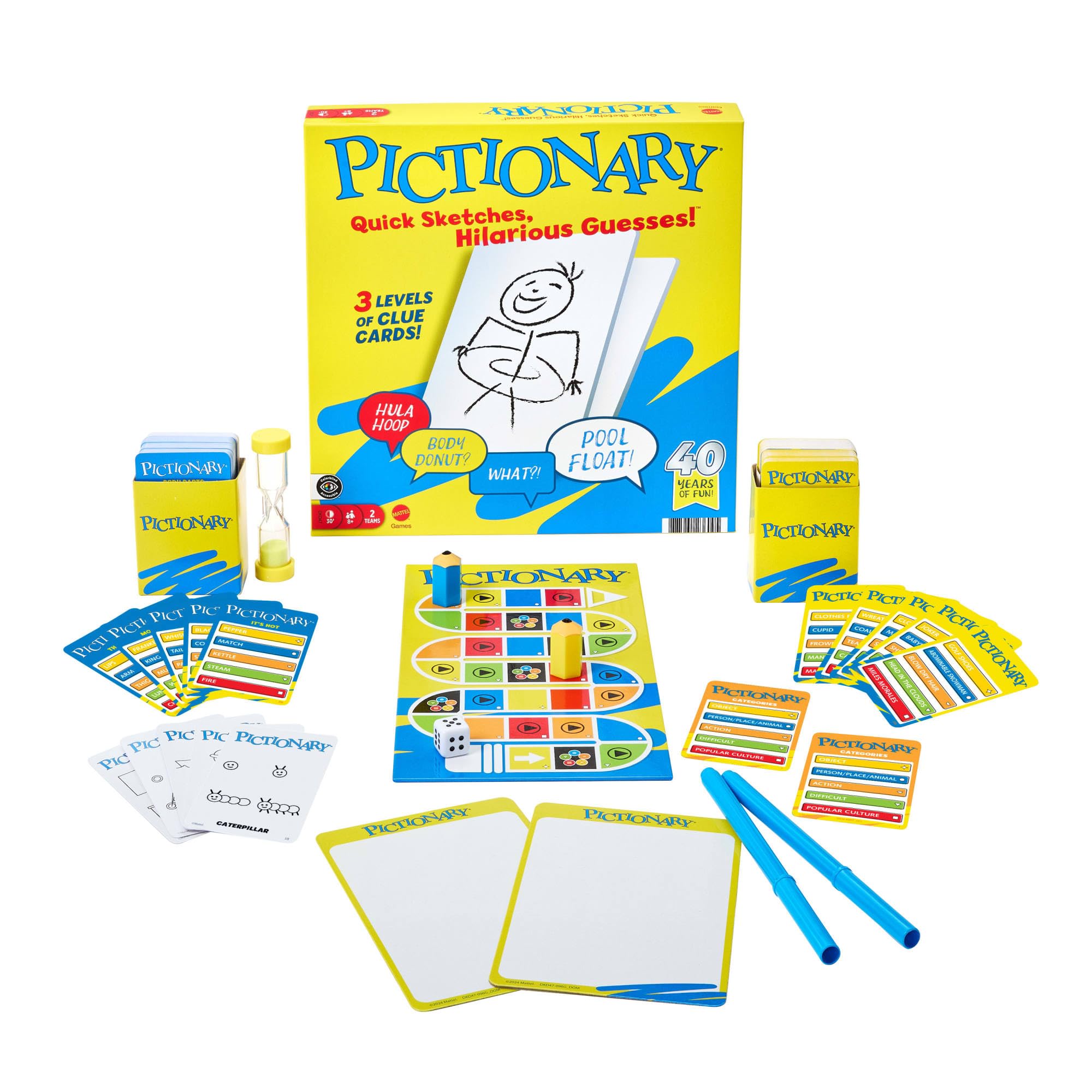 Mattel Games Pictionary Family Board Game for Kids and Adults with Erasable Markers, Boards, Sand Timer, JDX96 5