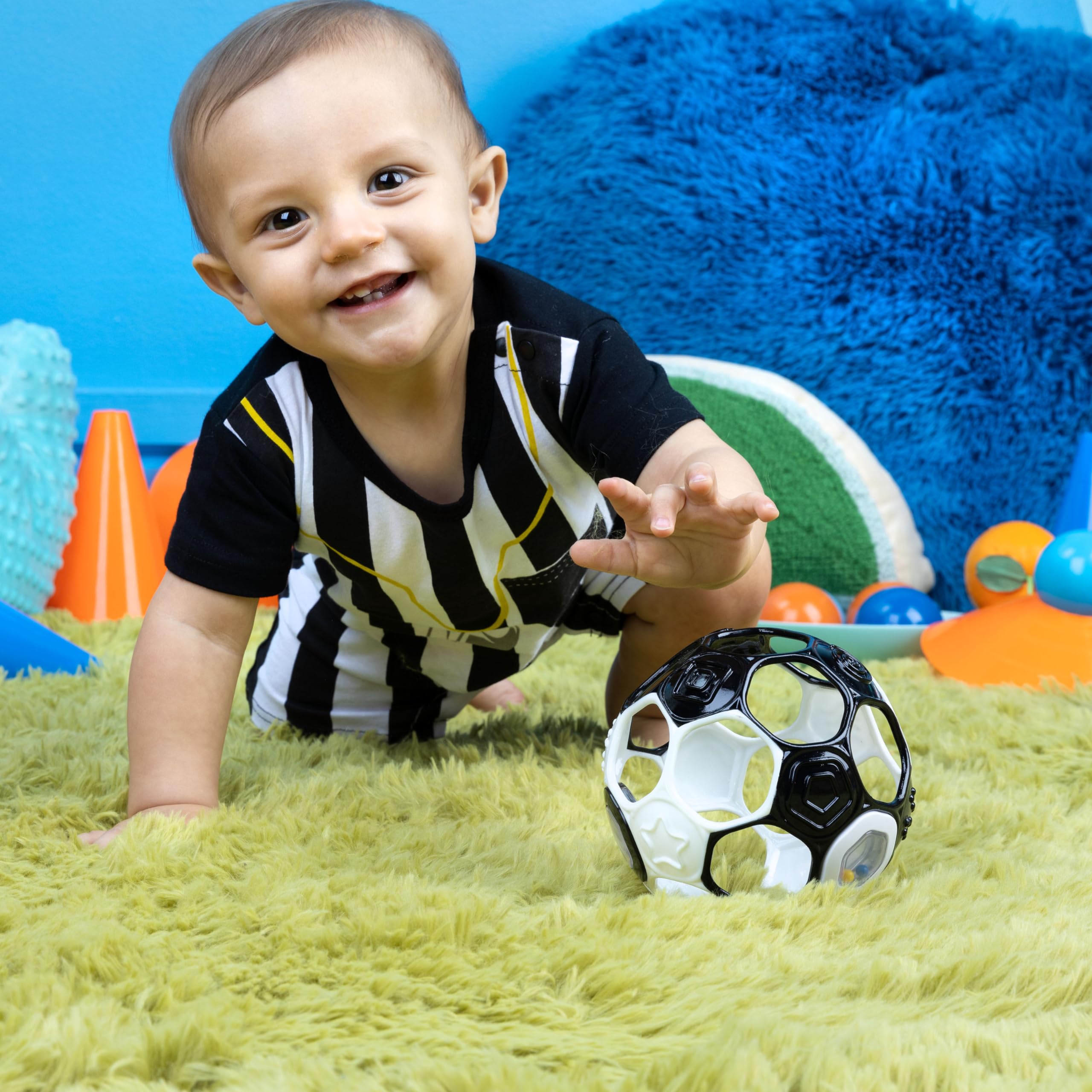 Bright Starts Oball Grippin' Goals Rattle Football Baby Ball - Black & White, 0-3 Years 5