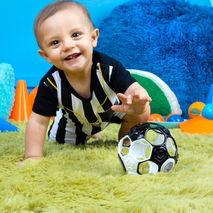 Bright Starts Oball Grippin' Goals Rattle Football Baby Ball - Black & White, 0-3 Years