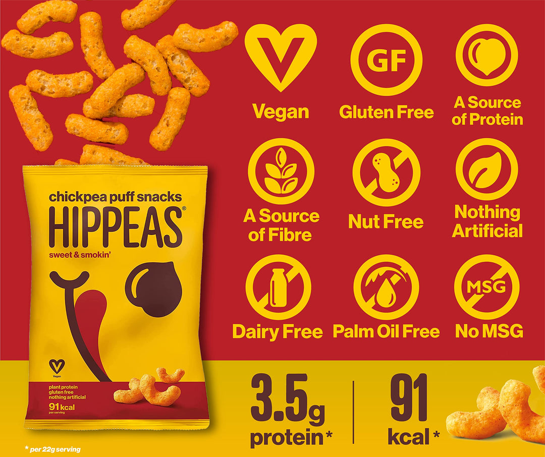 Hippeas Smoky Paprika Chickpea Puff Vegan Multipack Crisps | 24 x 22g Snack