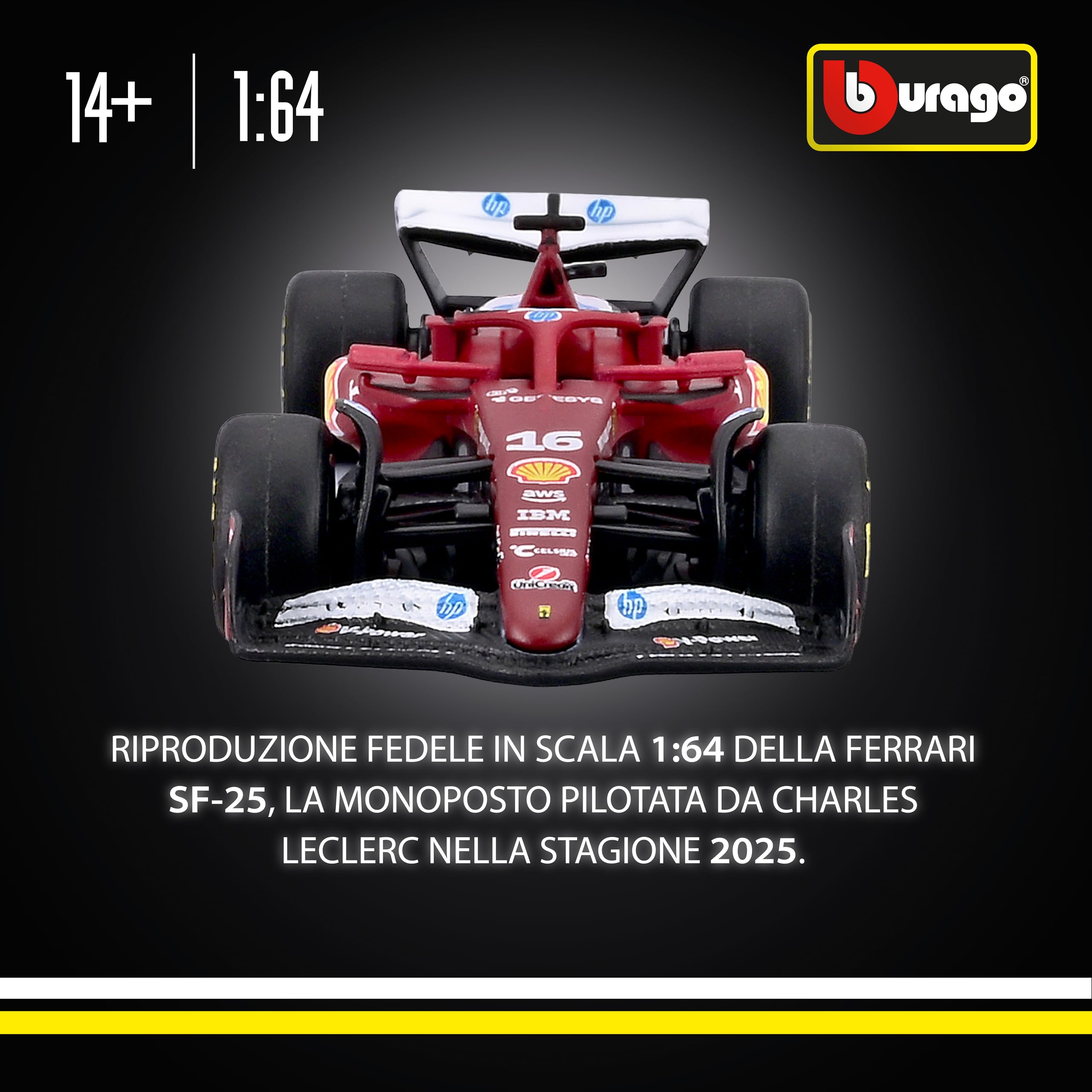 Bburago Ferrari SF-25 #16 Charles Leclerc 2025 F1 Car Diecast Model | 1:64 Scale | Metal