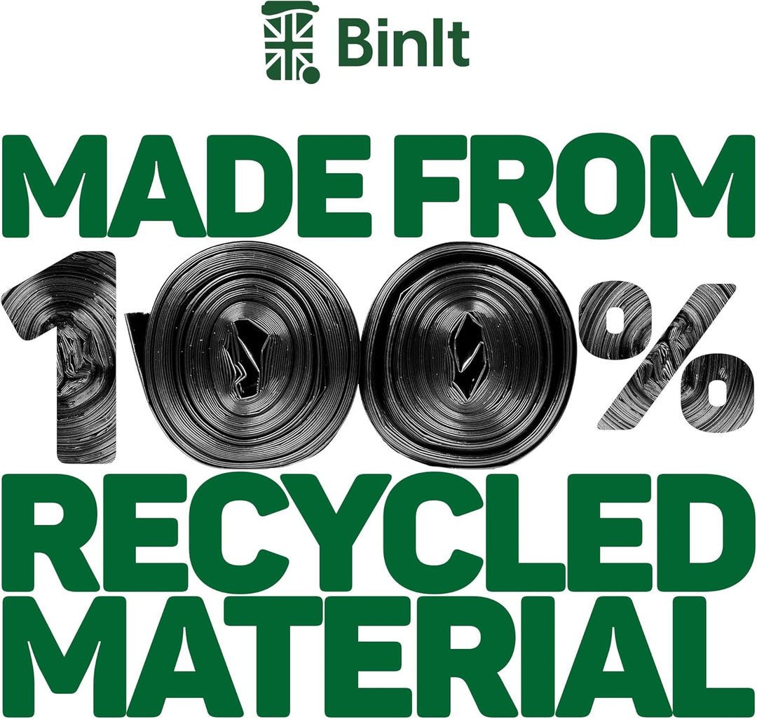 BIN IT 10 Tie Top Ultra Heavy Duty 120L Refuse Sacks - 60μm Recycled LDPE Bin Bags