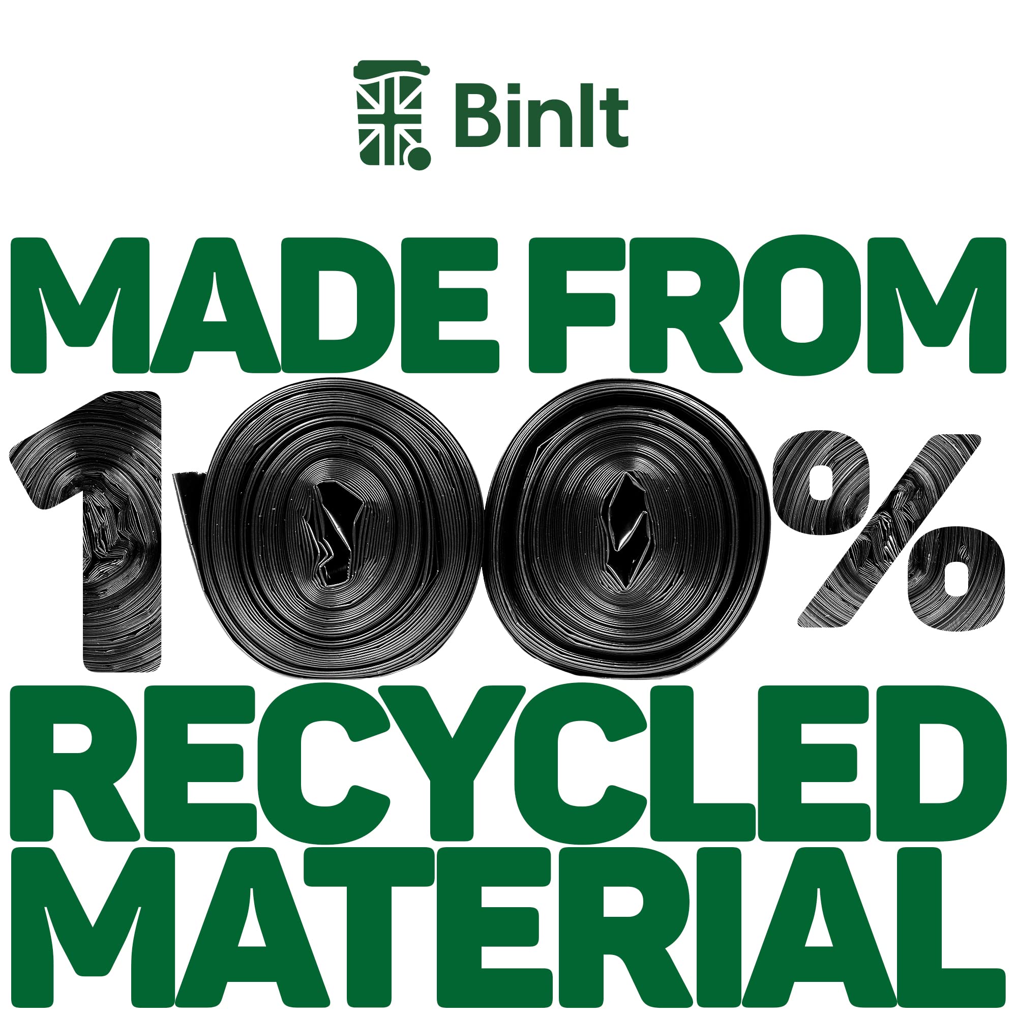 BIN IT Wheelie Bin Liners - 240 Litre Capacity, 20 Count, Black, 100% Recycled LDPE