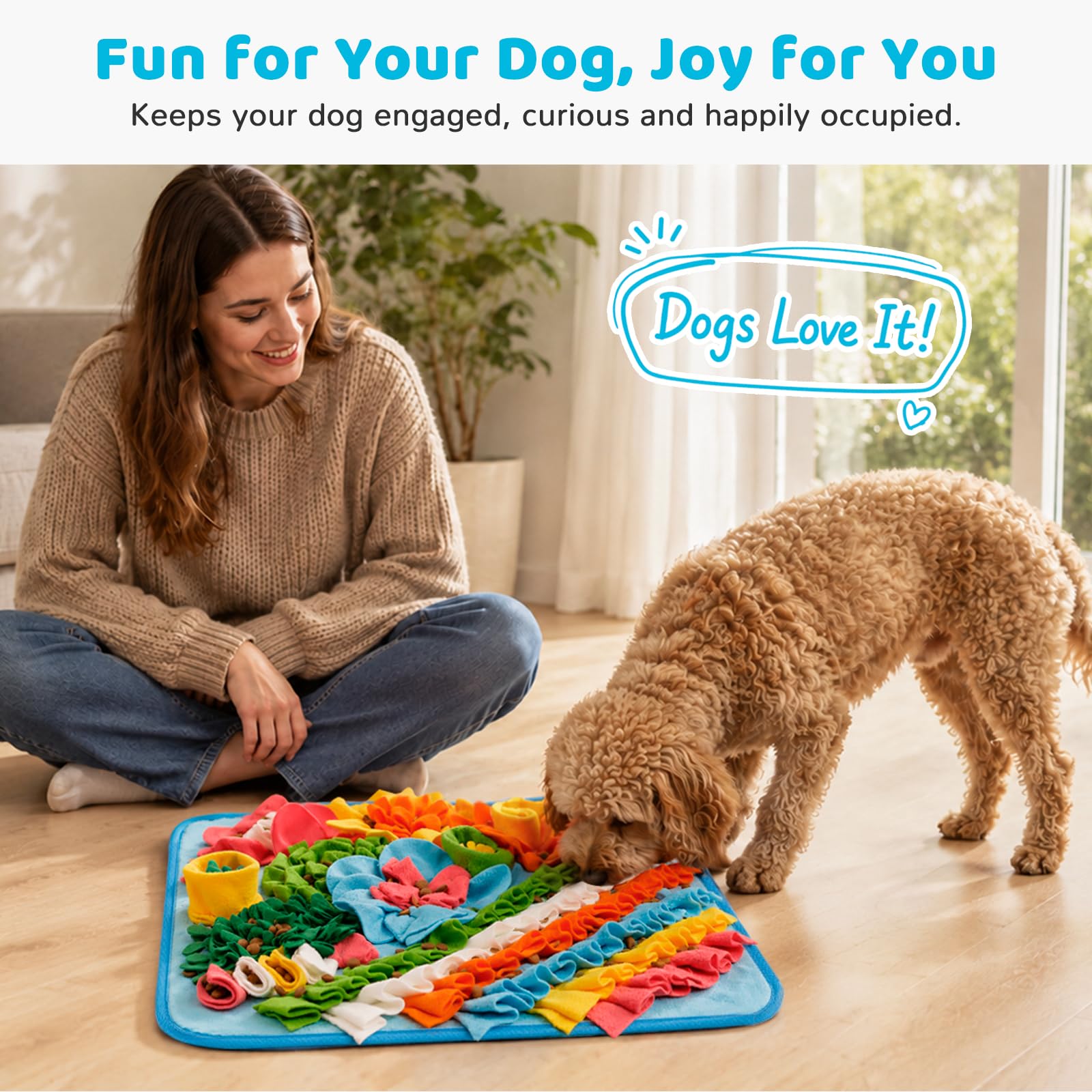 Gimars Snuffle Mat for Dogs - Interactive Puzzle Toy, Slow Feeder, Stress Relief | 39x39cm Blue 6