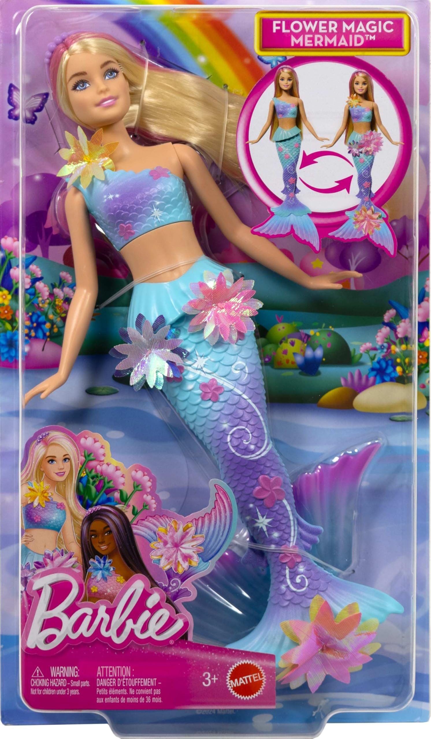 Barbie Mermaid Toy Doll with Surprise Magic Blooming Flowers Feature - Blue