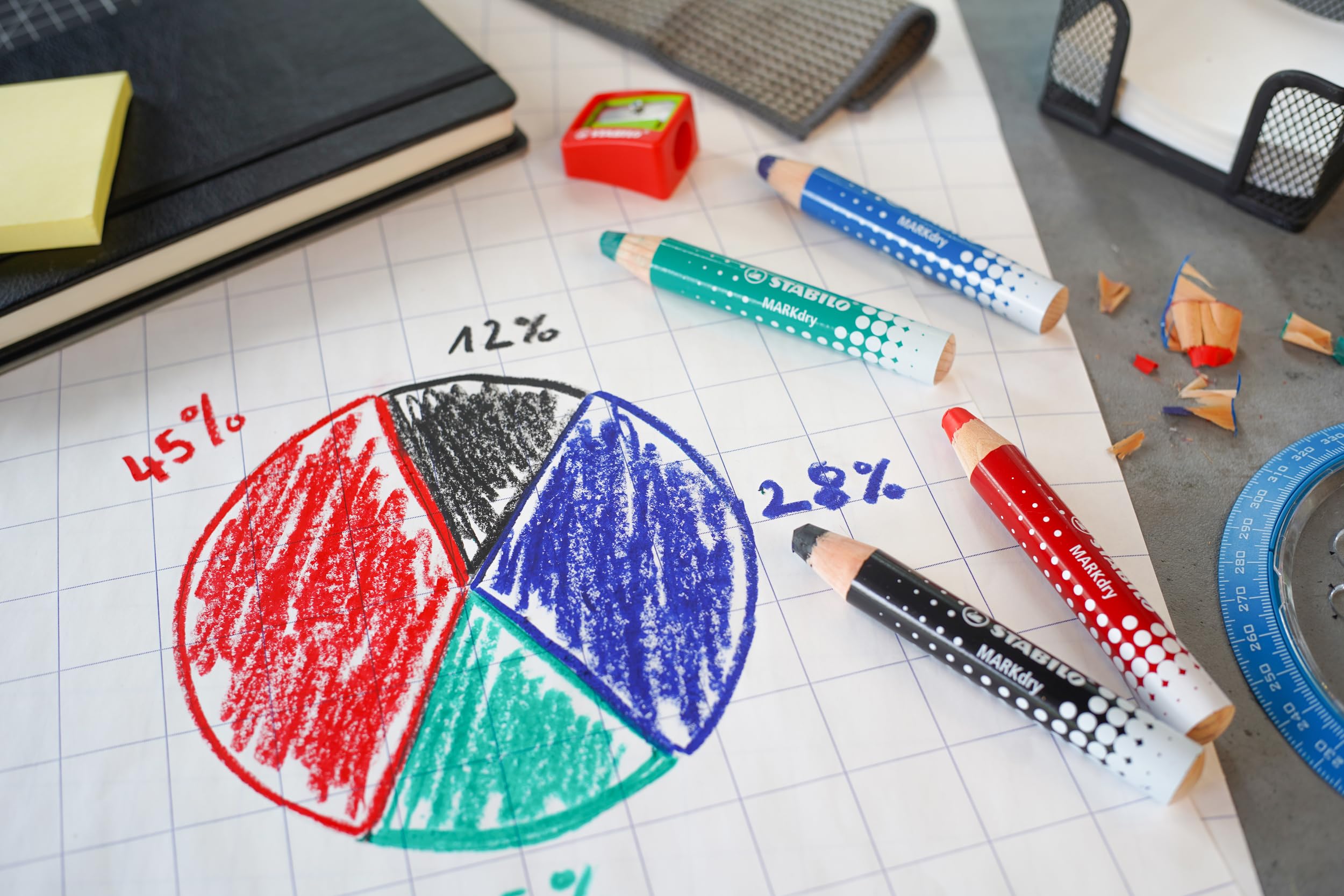 STABILO MARKdry Whiteboard & Flipchart Marker Pencil - 30 Count Classpack | PEFC-Certified Wood 8