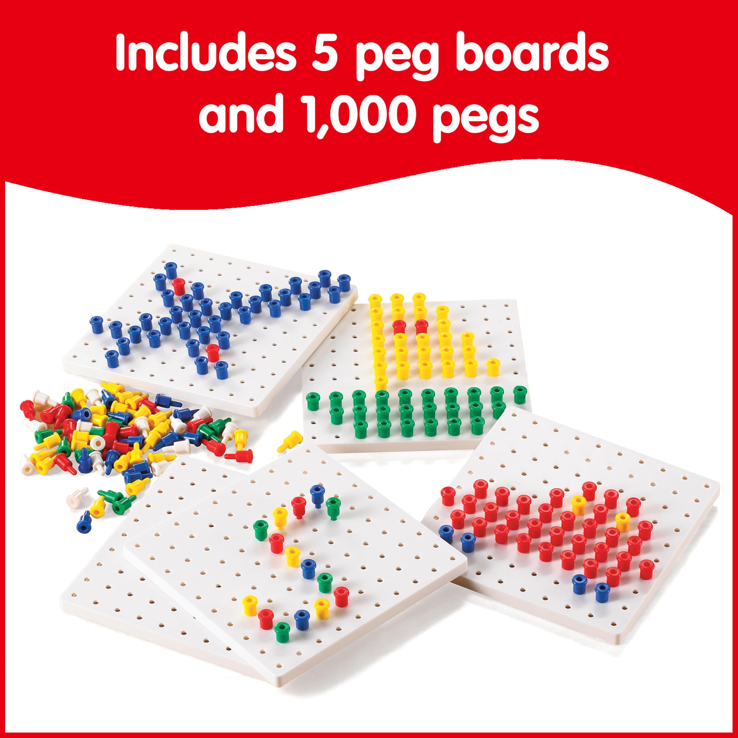 edxeducation Pegs and Peg Board Set - 1,000 Pegs + 5 Boards | Fine Motor Skills & Montessori Learning 6