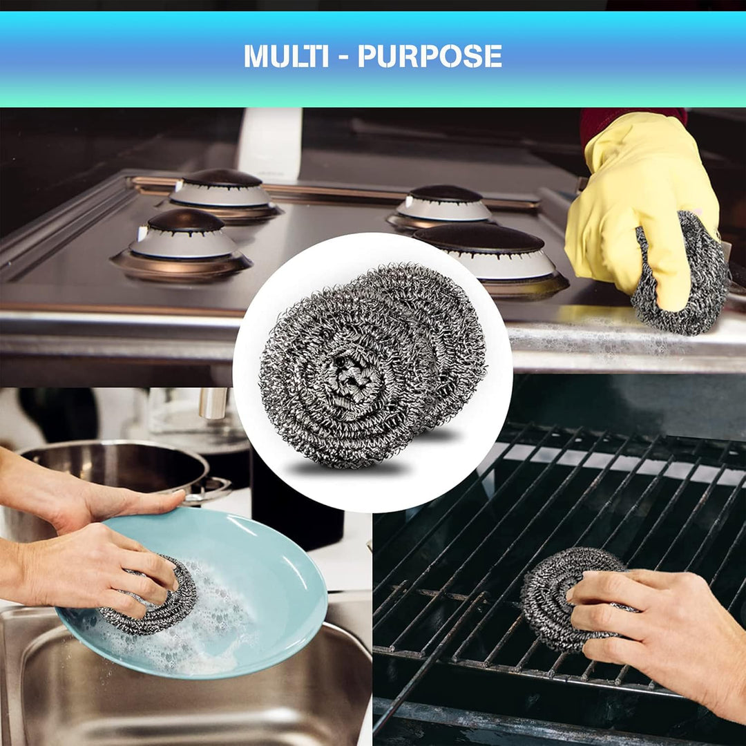 HomeSmith Stainless Steel Scourers – Pack of 6, Heavy Duty Cleaning Pads (HS-130)