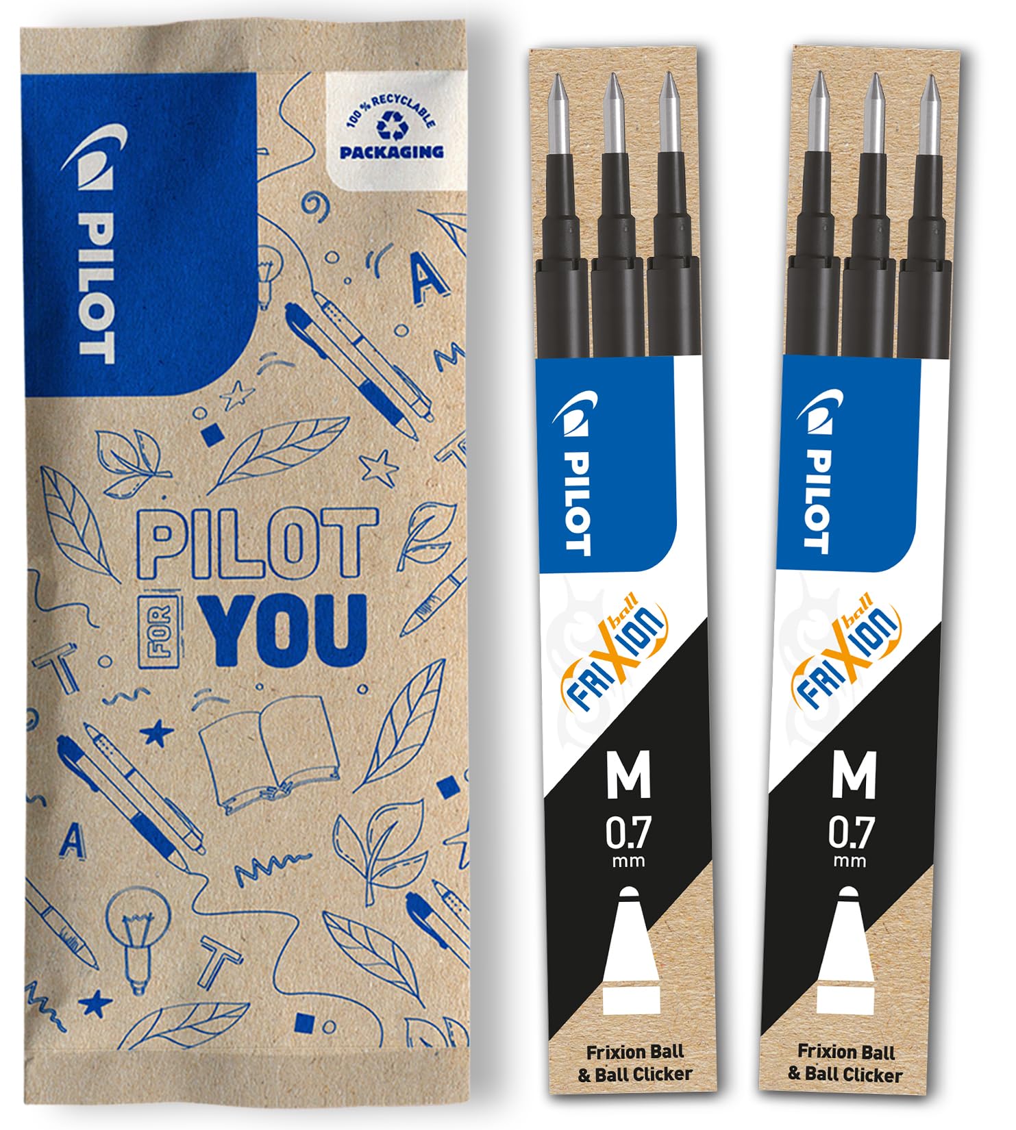 PILOT FriXion Rollerball Refill - 0.7mm Black Ink | Erasable Gel Paste | Pack of 6 1
