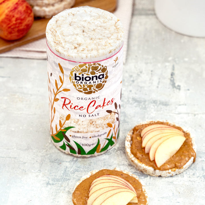 Biona Organic Unsalted Rice Cakes - 100% Organic Wholegrain Brown Rice - Source of Fibre, Naturally Gluten Free - Vegan Snacks (Pack of 12)