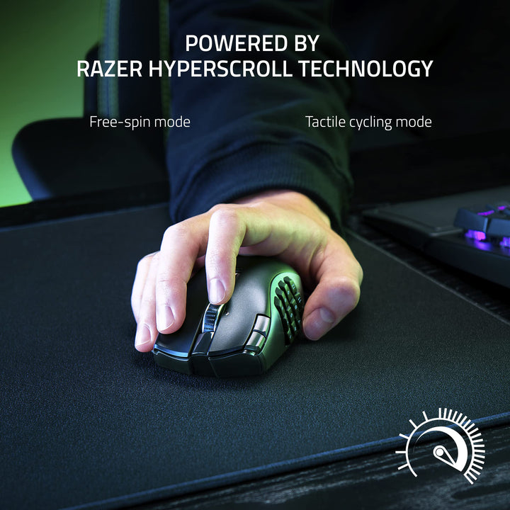 Razer Naga V2 HyperSpeed - Wireless MMO Gaming Mouse with 19 Programmable Buttons, Black