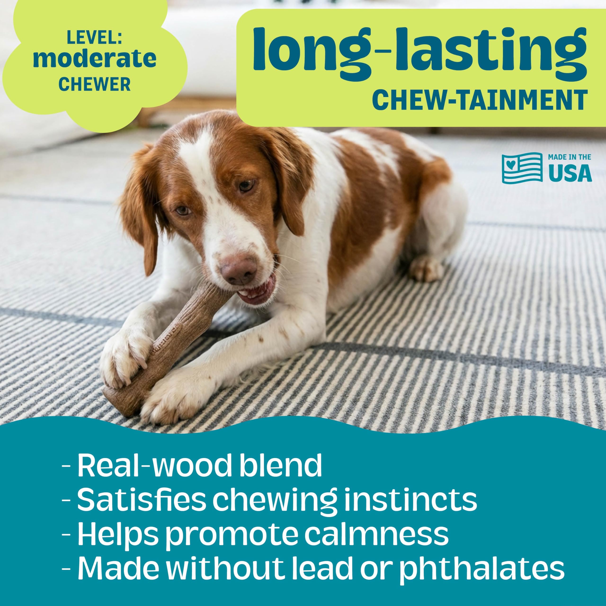 Pupstages Dogwood Wood Alternative Dog Chew Toy - Medium Size | Mesquite BBQ Scent | Durable 4