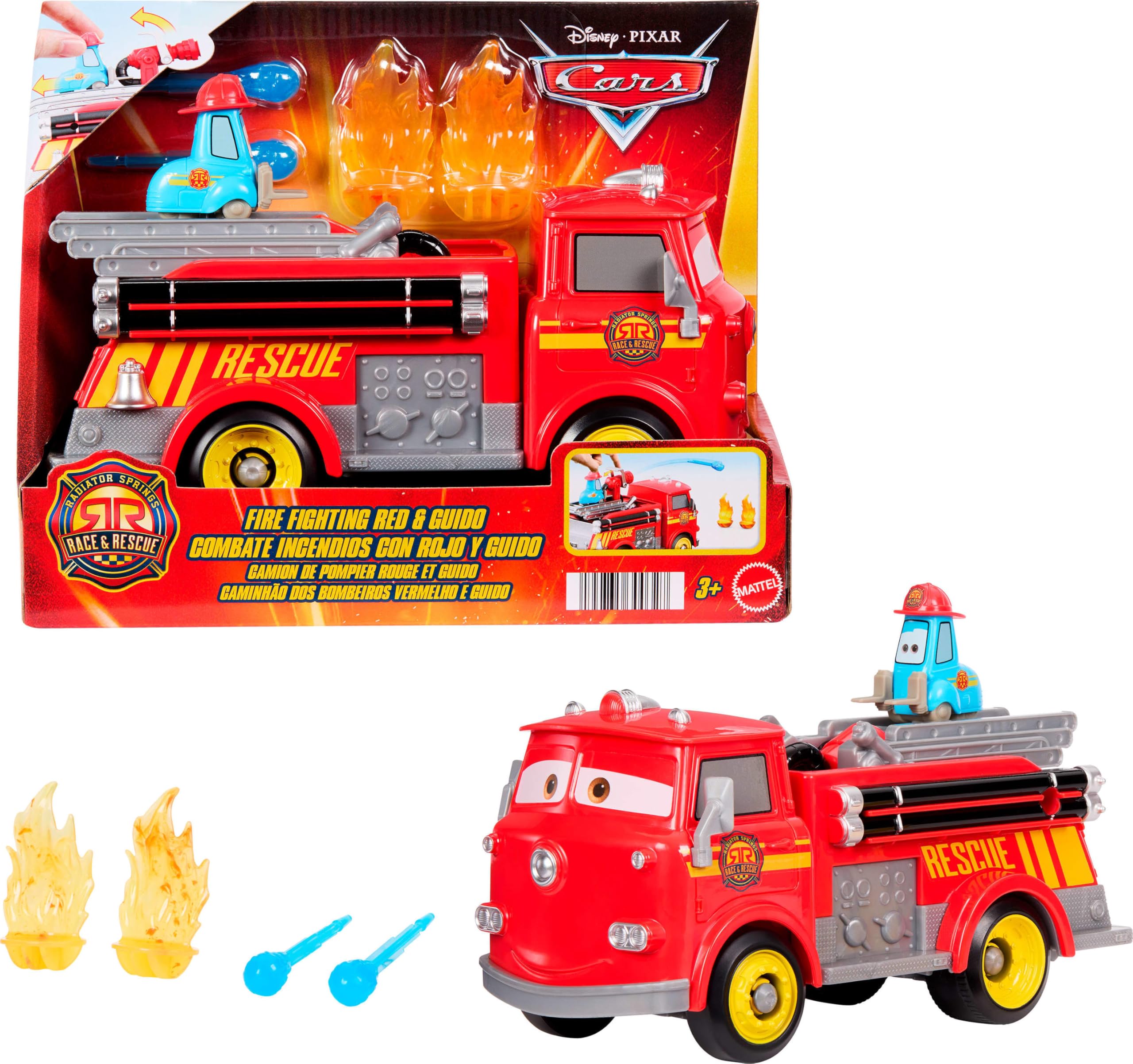 Mattel Disney and Pixar Cars Radiator Springs Race & Rescue Firetruck Playset - Red & Guido 1